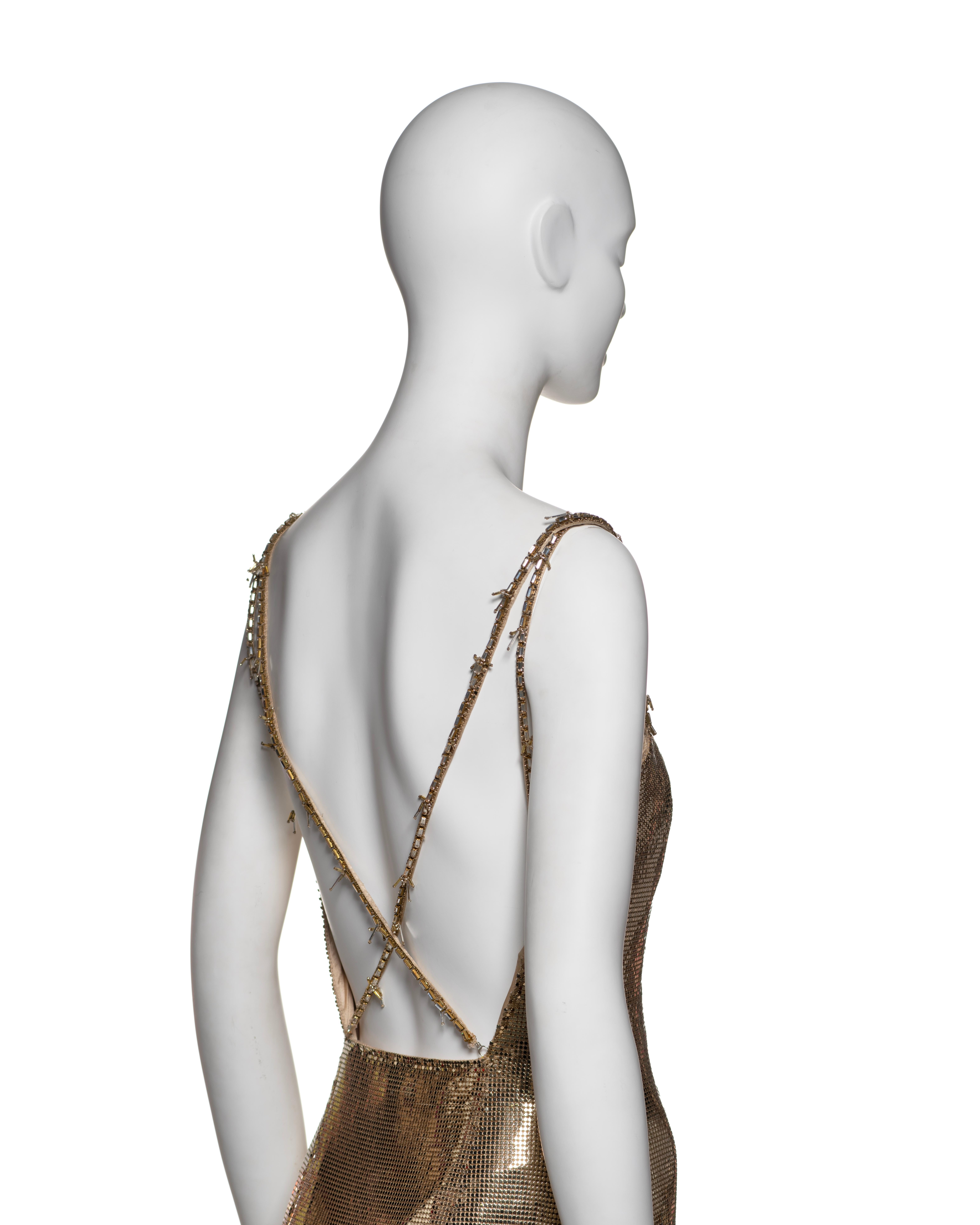 Gianni Versace Gold Metal Mesh Evening Dress with Crystal Barbed Straps, FW 1998 5