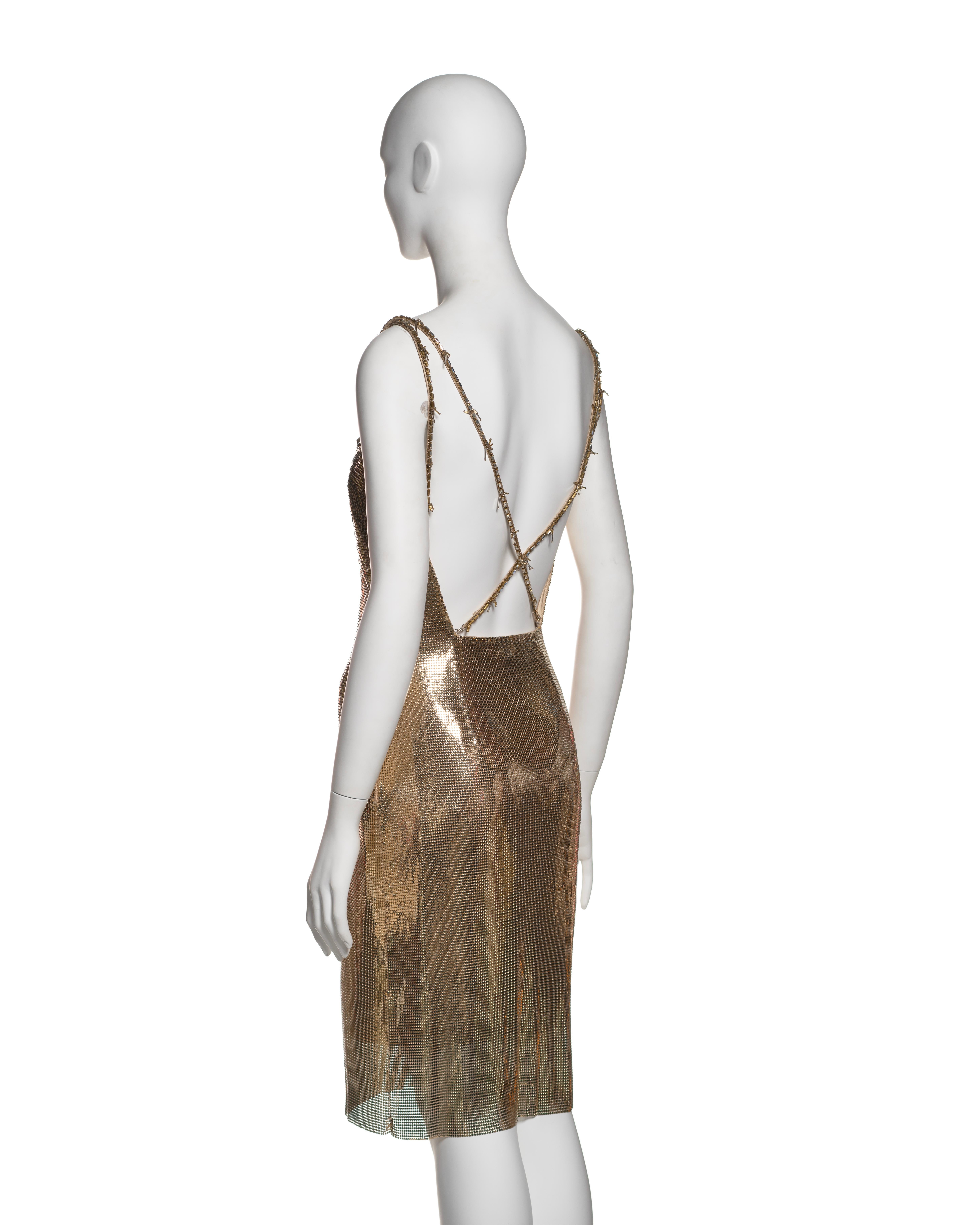 Gianni Versace Gold Metal Mesh Evening Dress with Crystal Barbed Straps, FW 1998 8