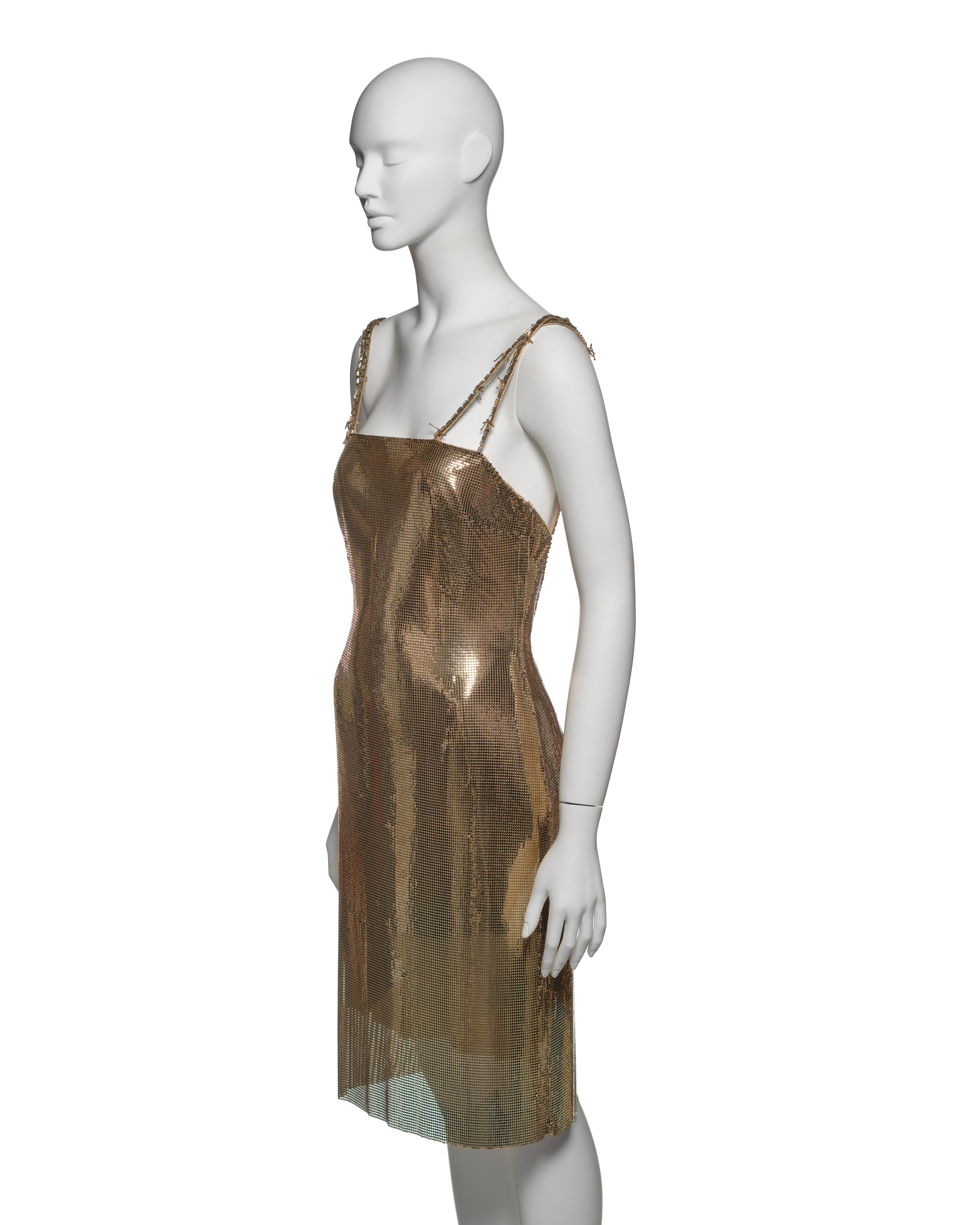 Gianni Versace Gold Metal Mesh Evening Dress with Crystal Barbed Straps, FW 1998 9
