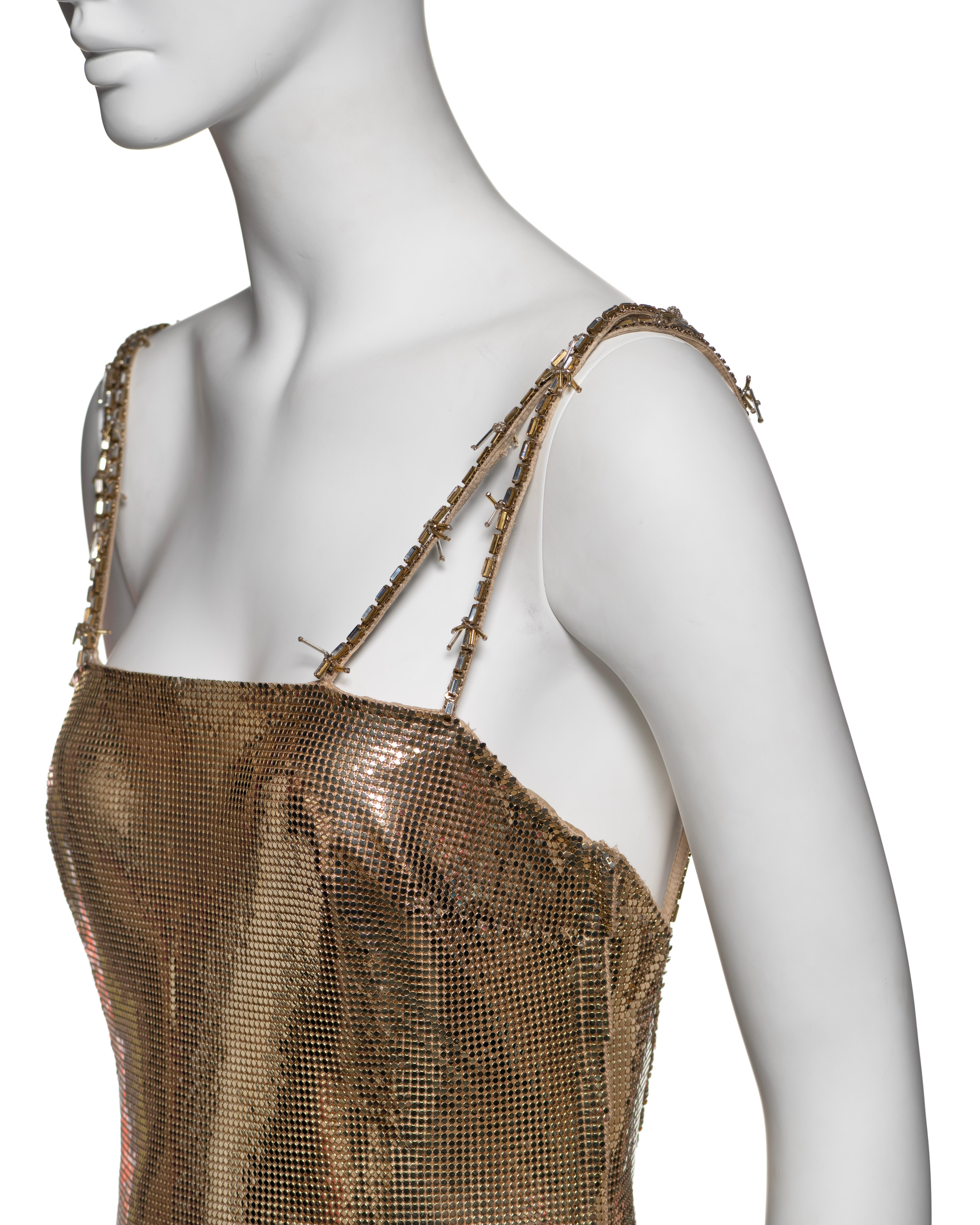 Gianni Versace Gold Metal Mesh Evening Dress with Crystal Barbed Straps, FW 1998 10