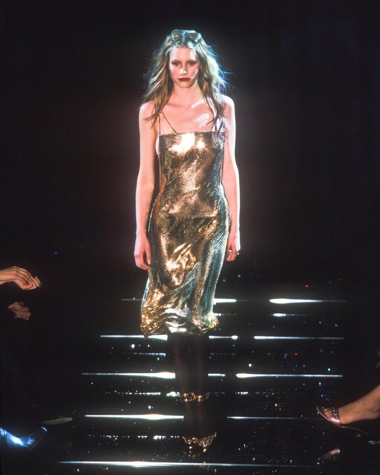Gianni Versace Gold Metal Mesh Evening Dress with Crystal Barbed