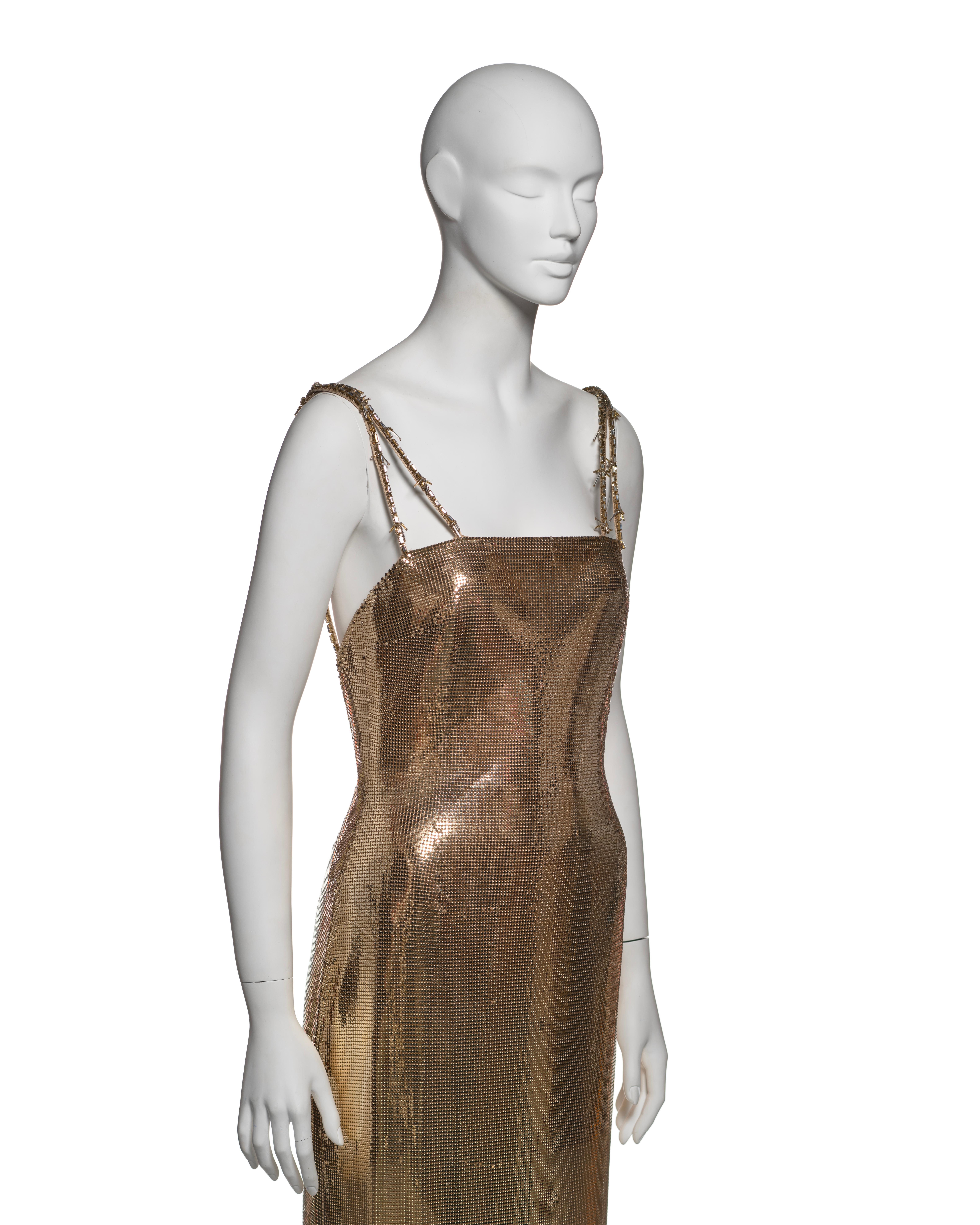 Gianni Versace Gold Metal Mesh Evening Dress with Crystal Barbed Straps, FW 1998 1