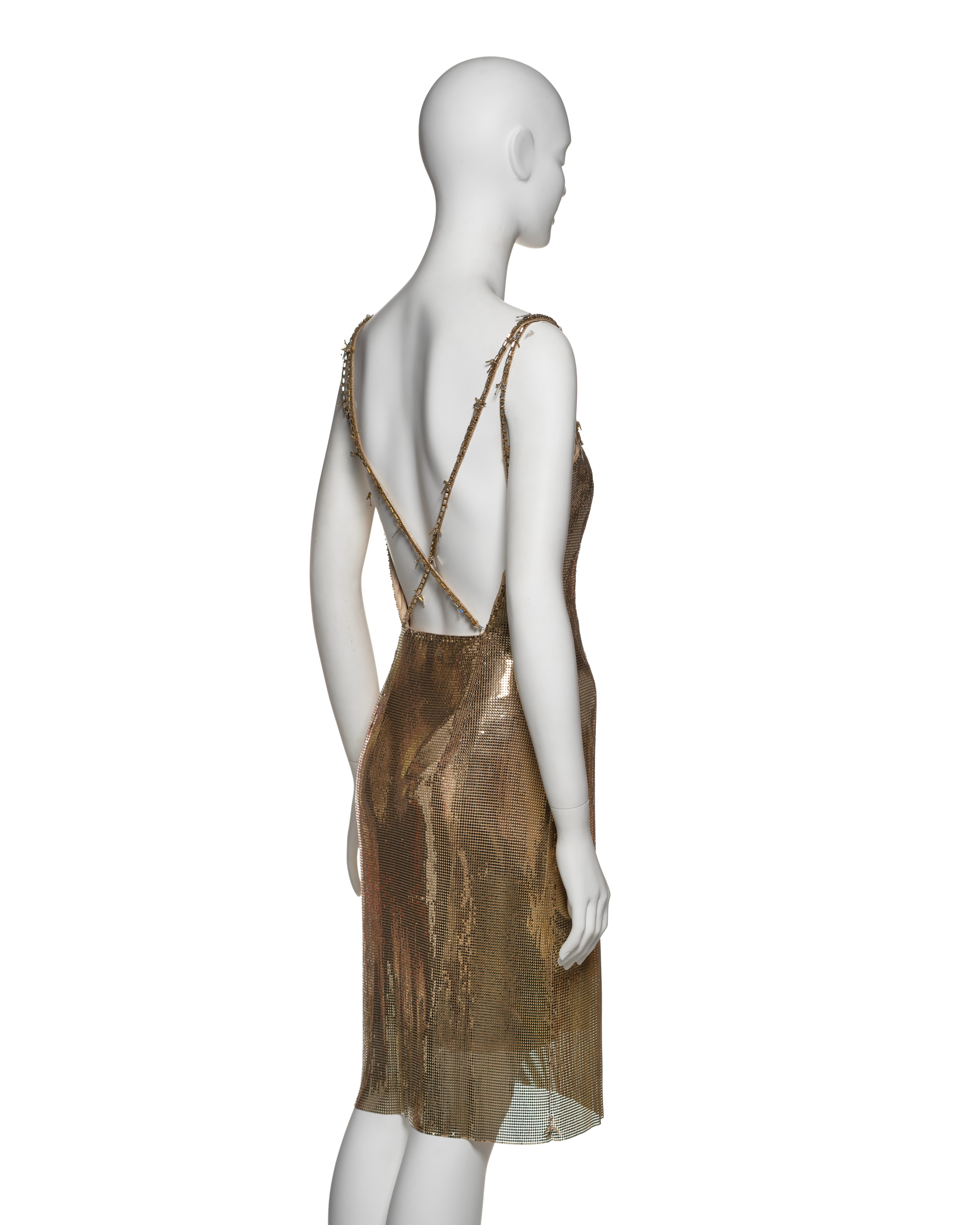 Gianni Versace Gold Metal Mesh Evening Dress with Crystal Barbed Straps, FW 1998 4