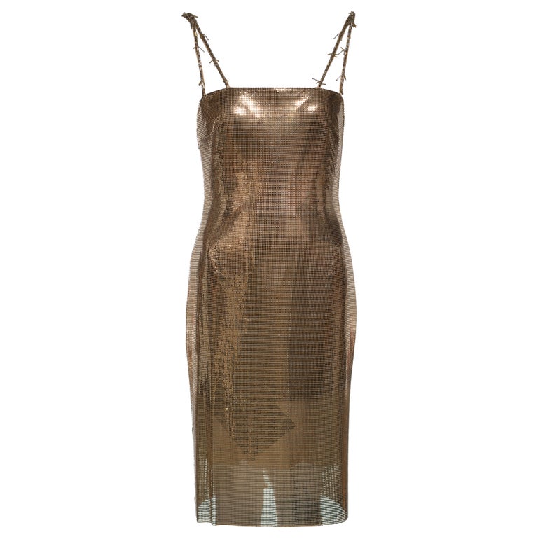 Gianni Versace Gold Metal Mesh Evening Dress with Crystal Barbed