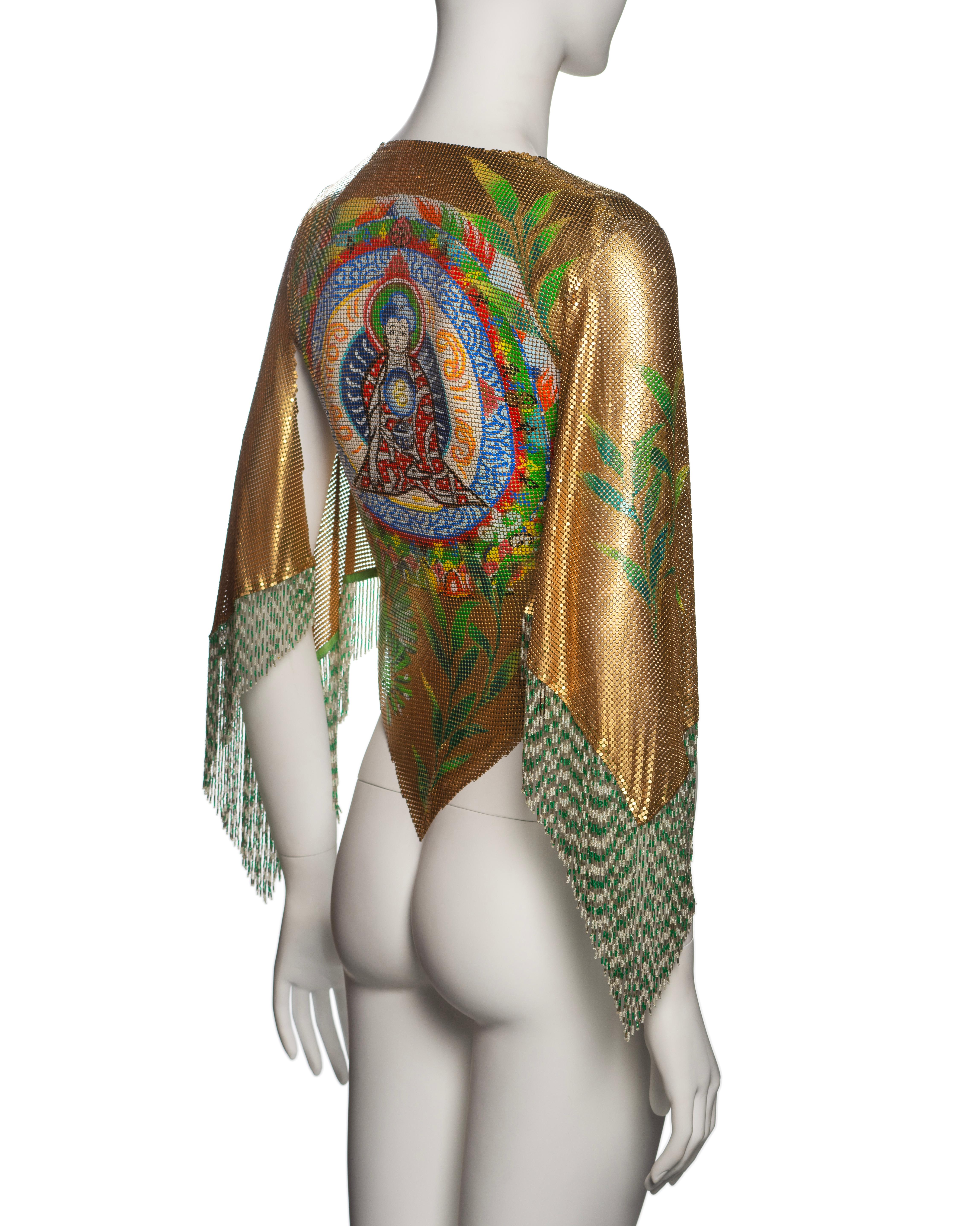 Gianni Versace Top in maglia d'oro Oroton con motivo Buddha dipinto a mano, SS 2000 in vendita 5