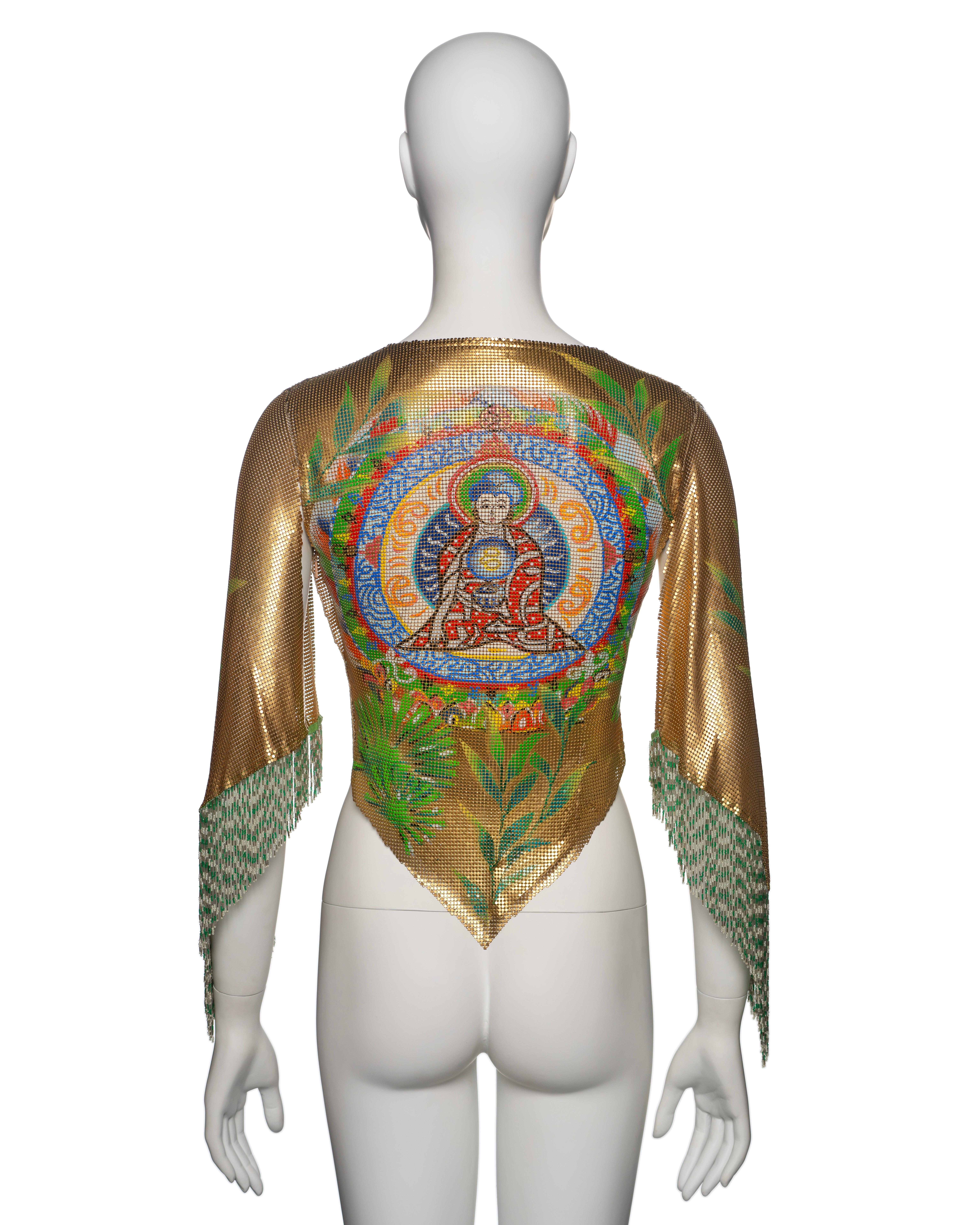 Gianni Versace Top in maglia d'oro Oroton con motivo Buddha dipinto a mano, SS 2000 in vendita 7