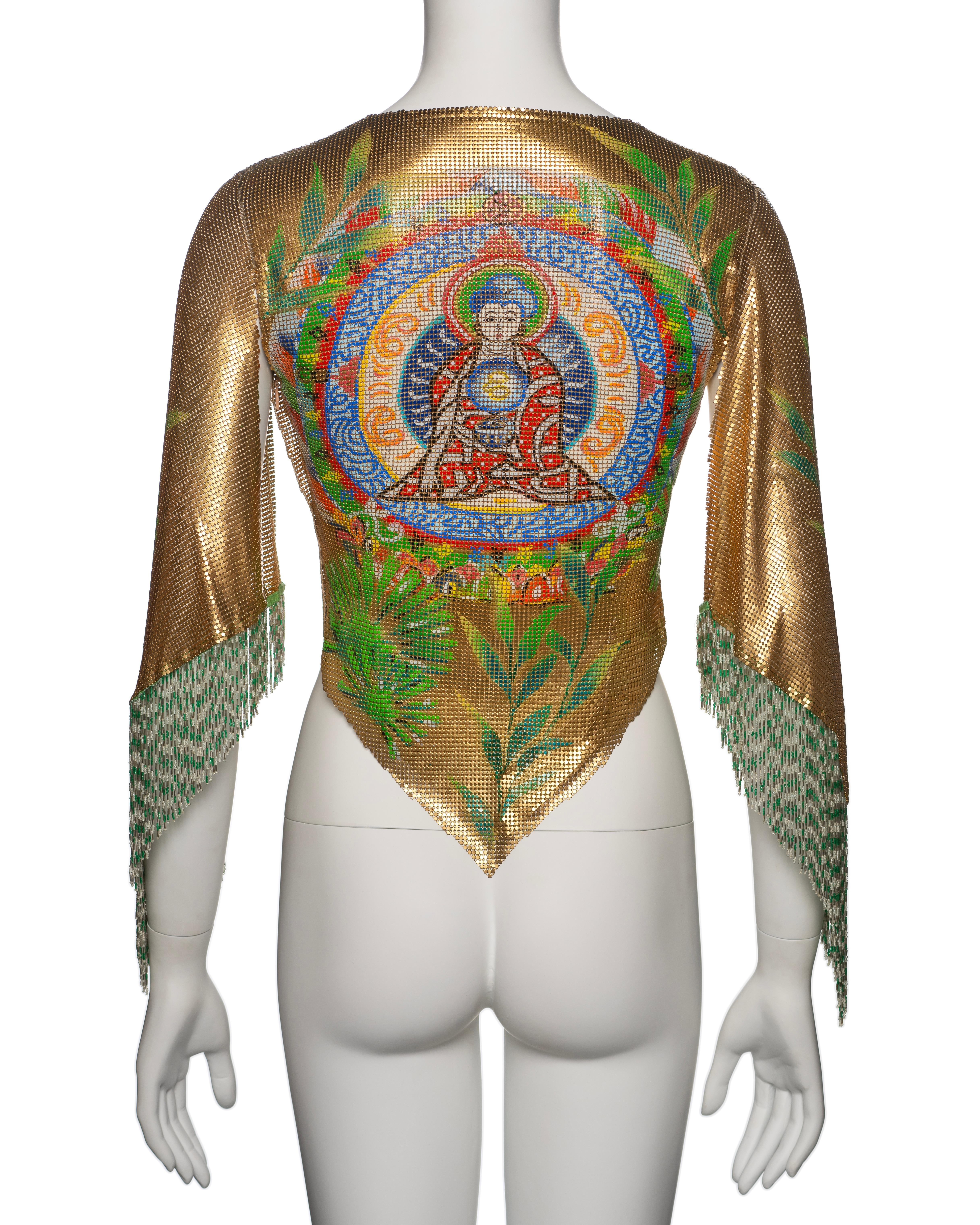 Gianni Versace Top in maglia d'oro Oroton con motivo Buddha dipinto a mano, SS 2000 in vendita 8