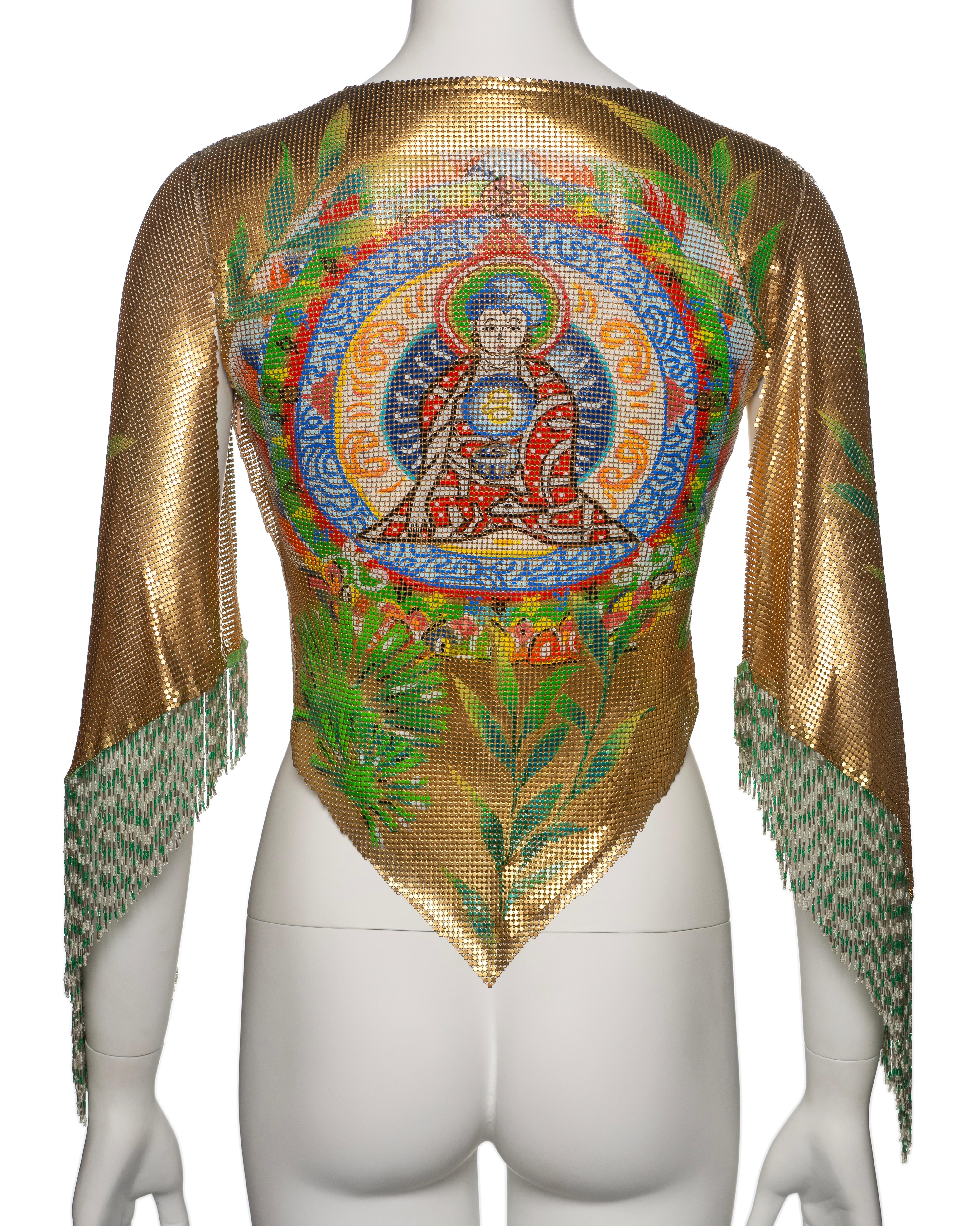 Gianni Versace Top in maglia d'oro Oroton con motivo Buddha dipinto a mano, SS 2000 in vendita 9