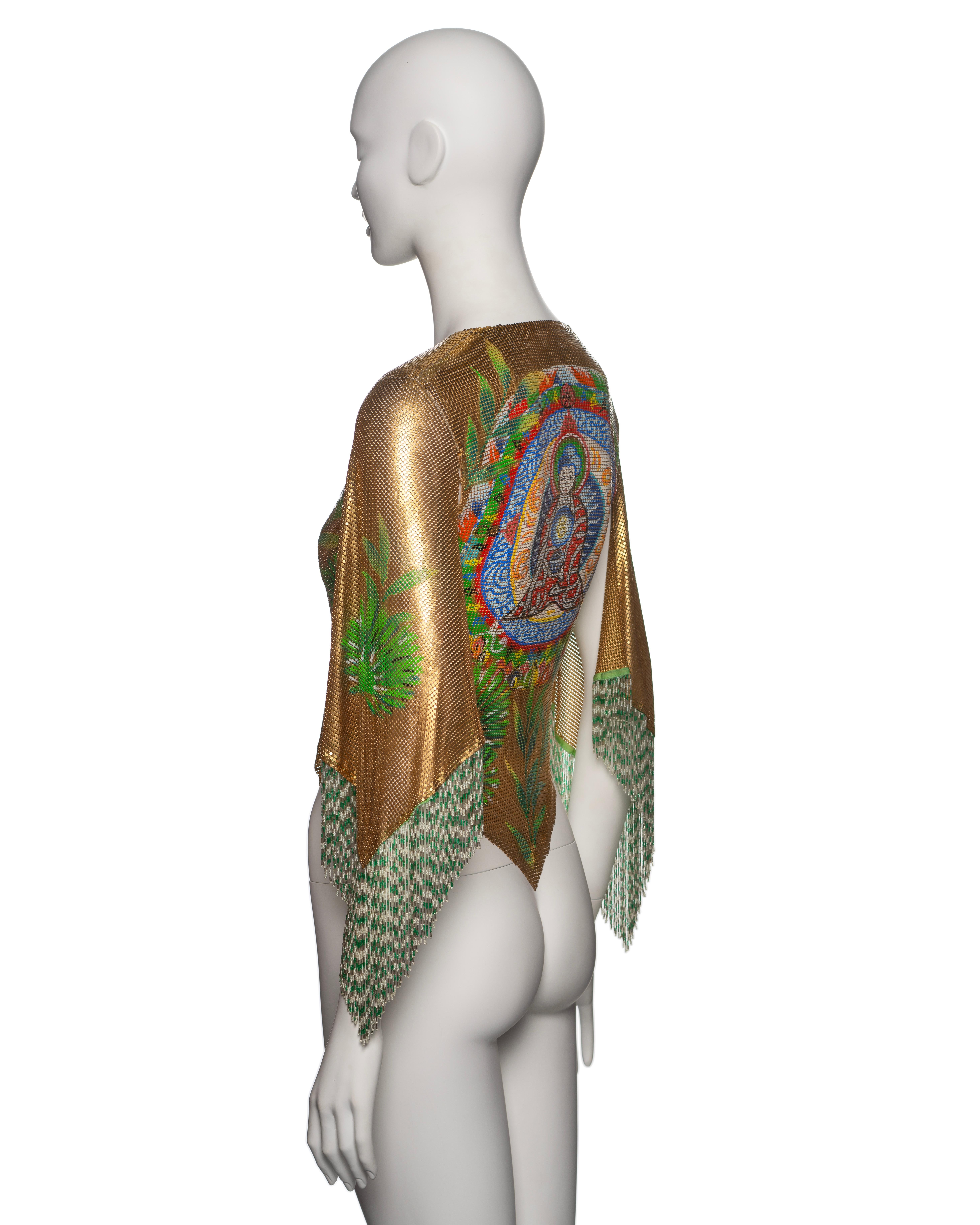 Gianni Versace Top in maglia d'oro Oroton con motivo Buddha dipinto a mano, SS 2000 in vendita 10