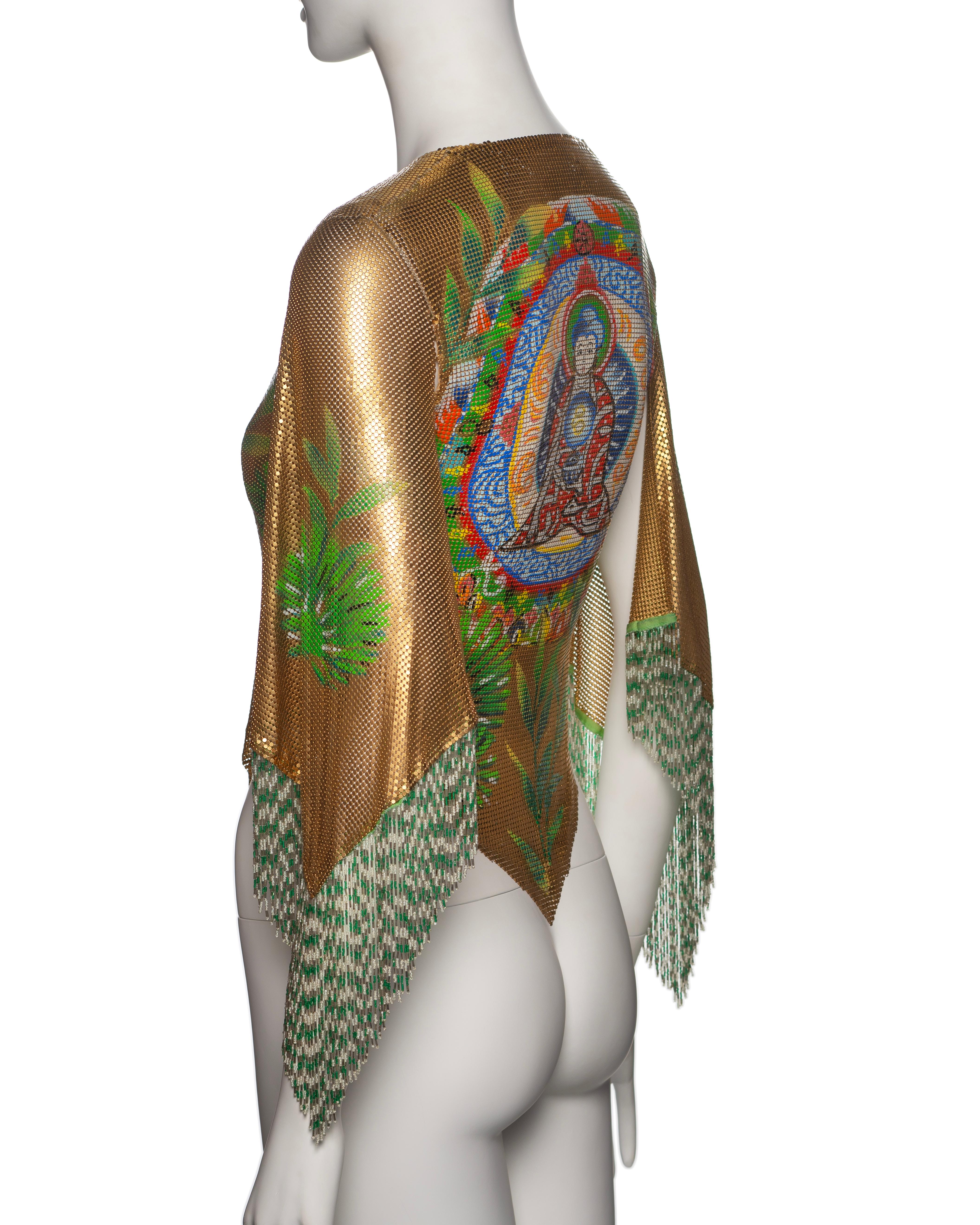 Gianni Versace Top in maglia d'oro Oroton con motivo Buddha dipinto a mano, SS 2000 in vendita 11
