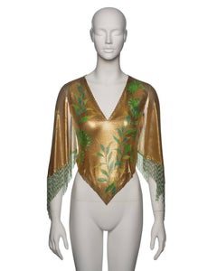Gianni Versace Gold Oroton Chainmail Top with Hand Painted Buddha Motif, SS 2000