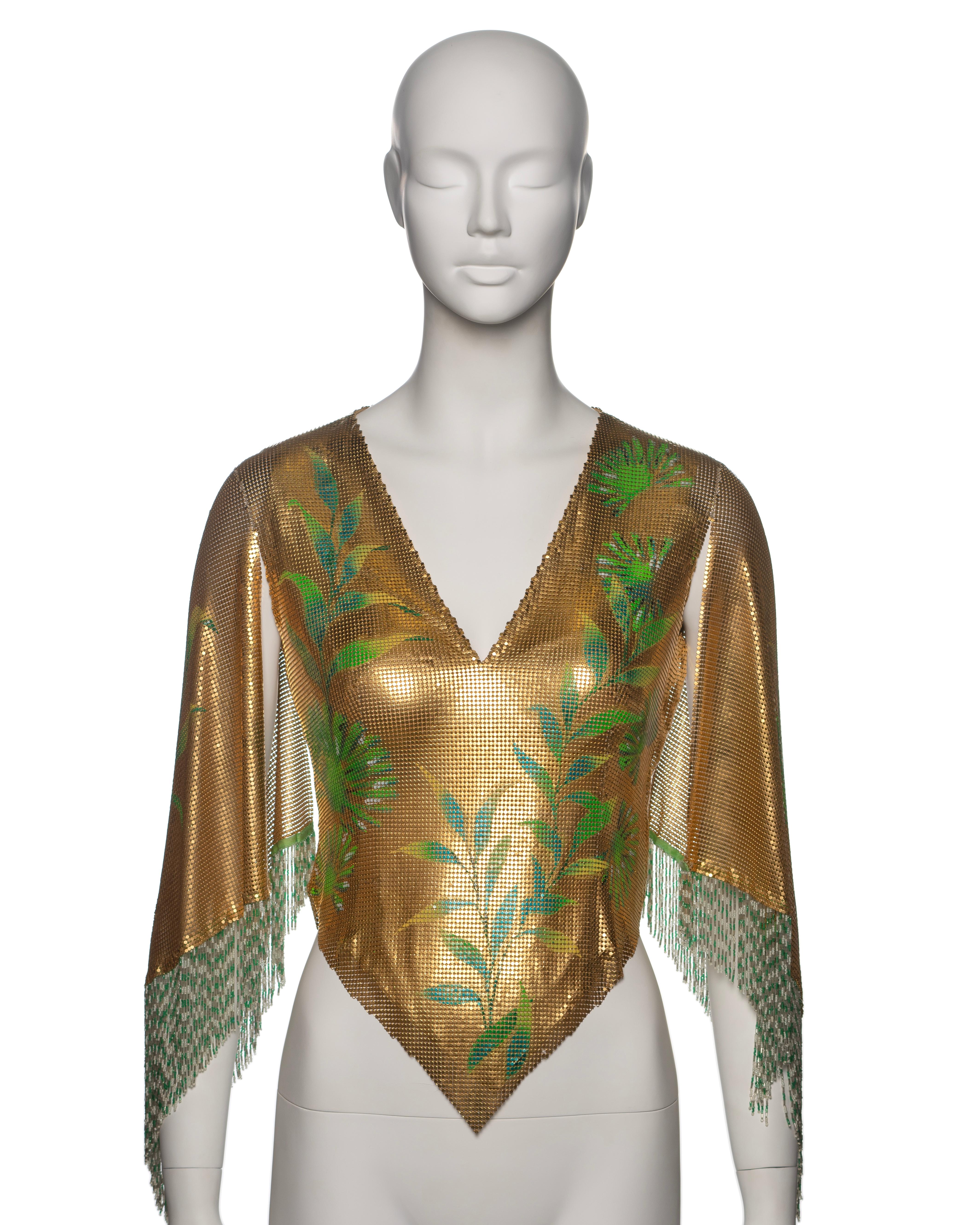 Marrone Gianni Versace Top in maglia d'oro Oroton con motivo Buddha dipinto a mano, SS 2000 in vendita