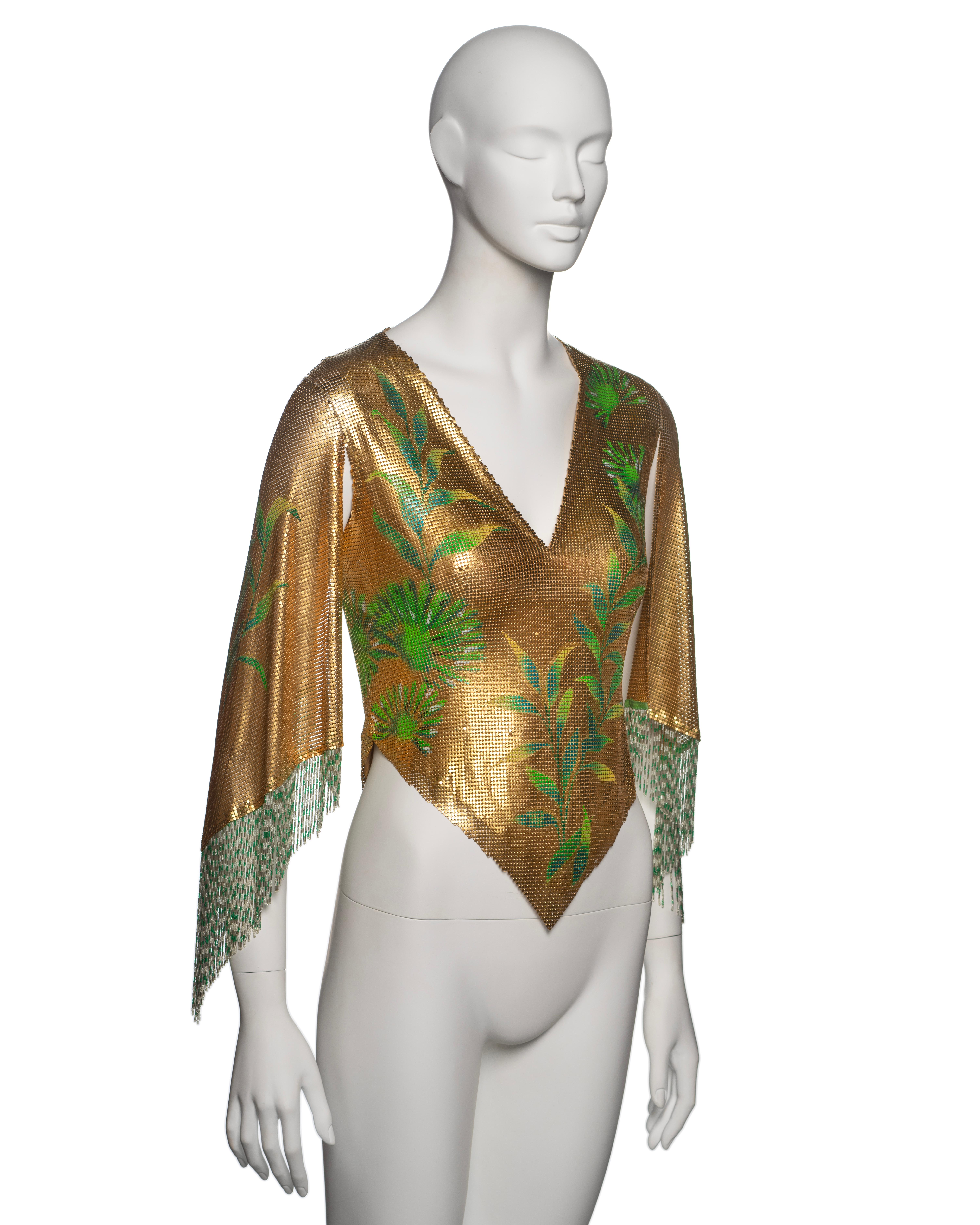 Donna Gianni Versace Top in maglia d'oro Oroton con motivo Buddha dipinto a mano, SS 2000 in vendita