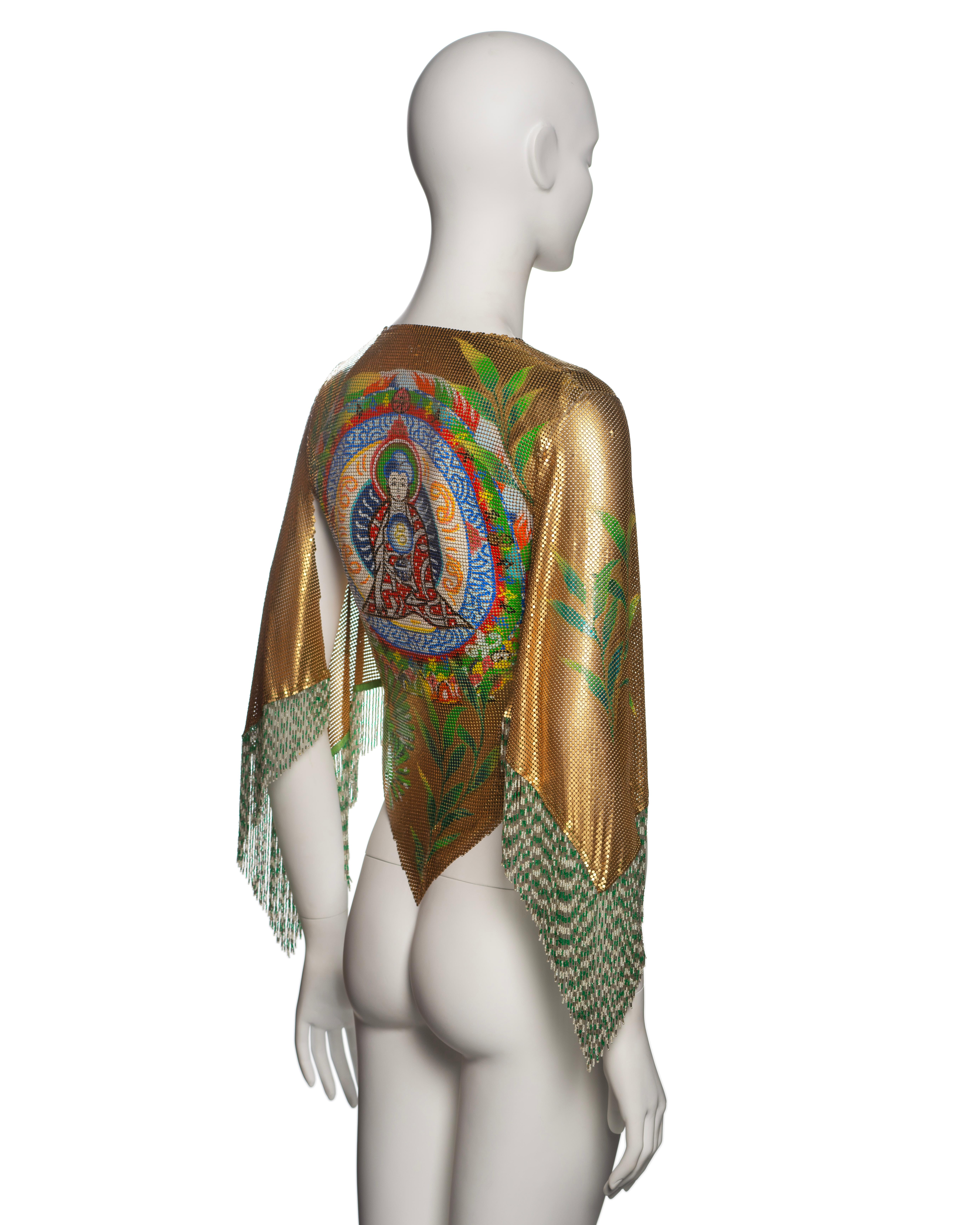 Gianni Versace Top in maglia d'oro Oroton con motivo Buddha dipinto a mano, SS 2000 in vendita 4