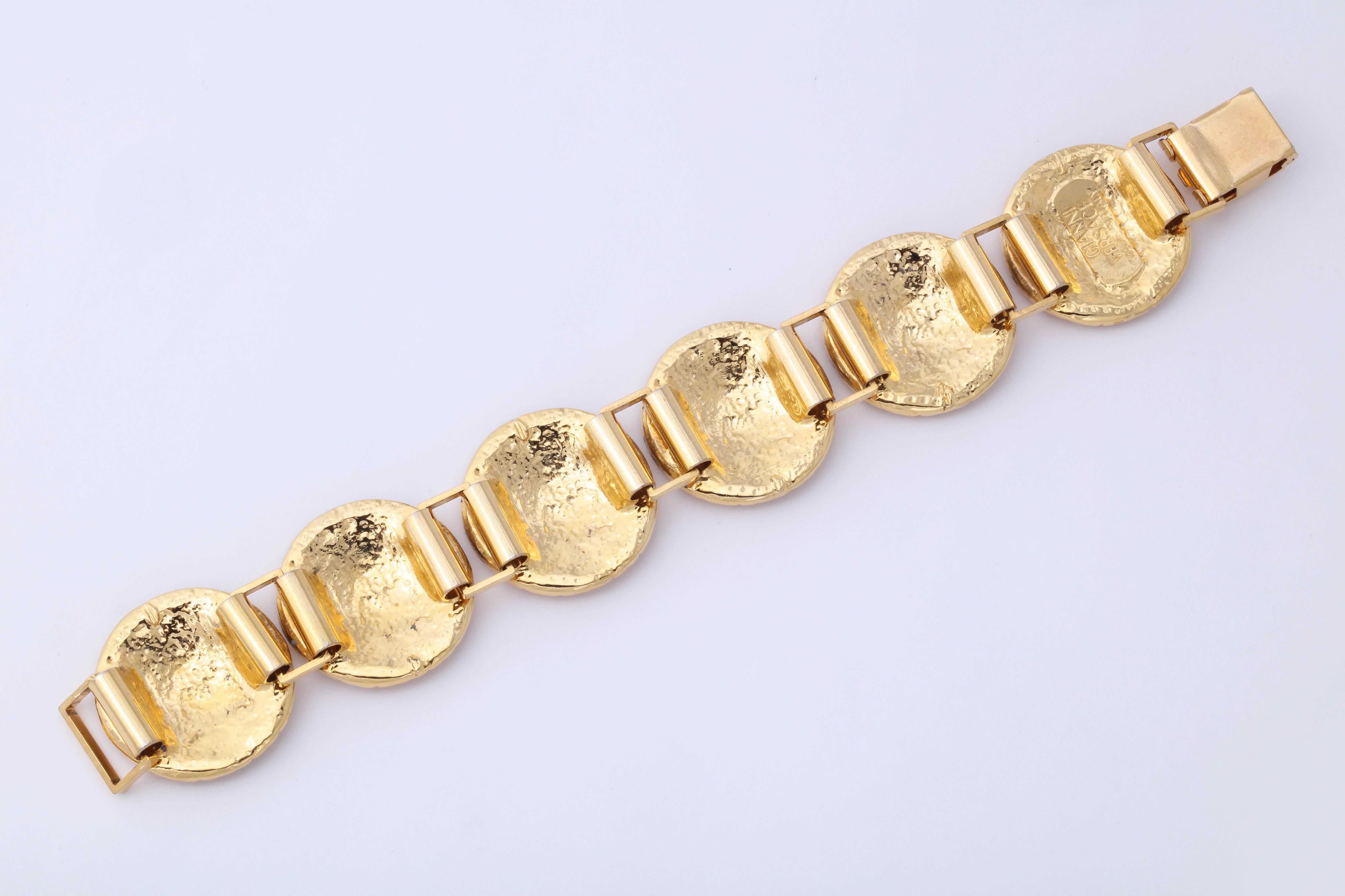 Gianni Versace Gold Toned Bracelet With 6 Medusas and Rhinestones For Sale 1