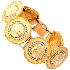 Vintage Gianni Versace Gold Toned Bracelet With 6 Medusas and Rhinestones