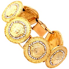 Gianni Versace Gold Toned Bracelet With 6 Medusas and Rhinestones