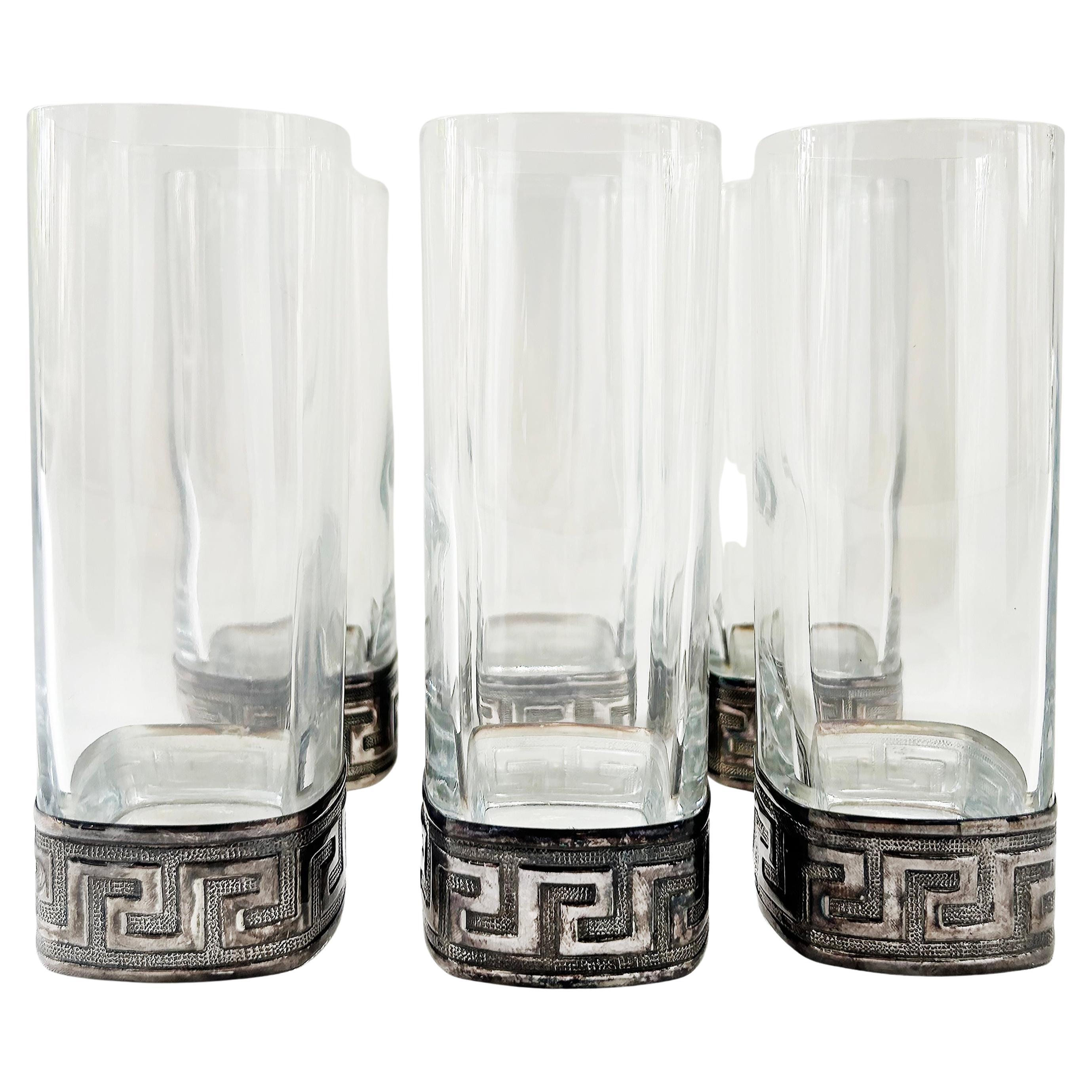 Juego de 6 copas altas de plata Gianni Versace Greek Key en venta