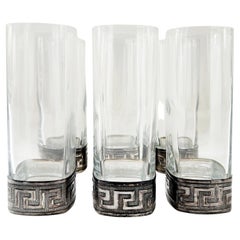 Gianni Versace Greek Key Silver High-ball Glassware, Set of 6