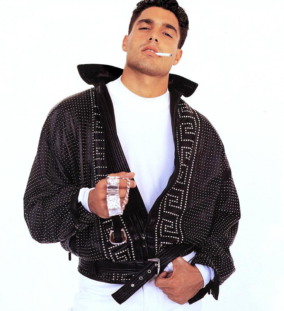 Black S/S 1992 Gianni Versace Greek Key Studded Leather Jacket For Sale