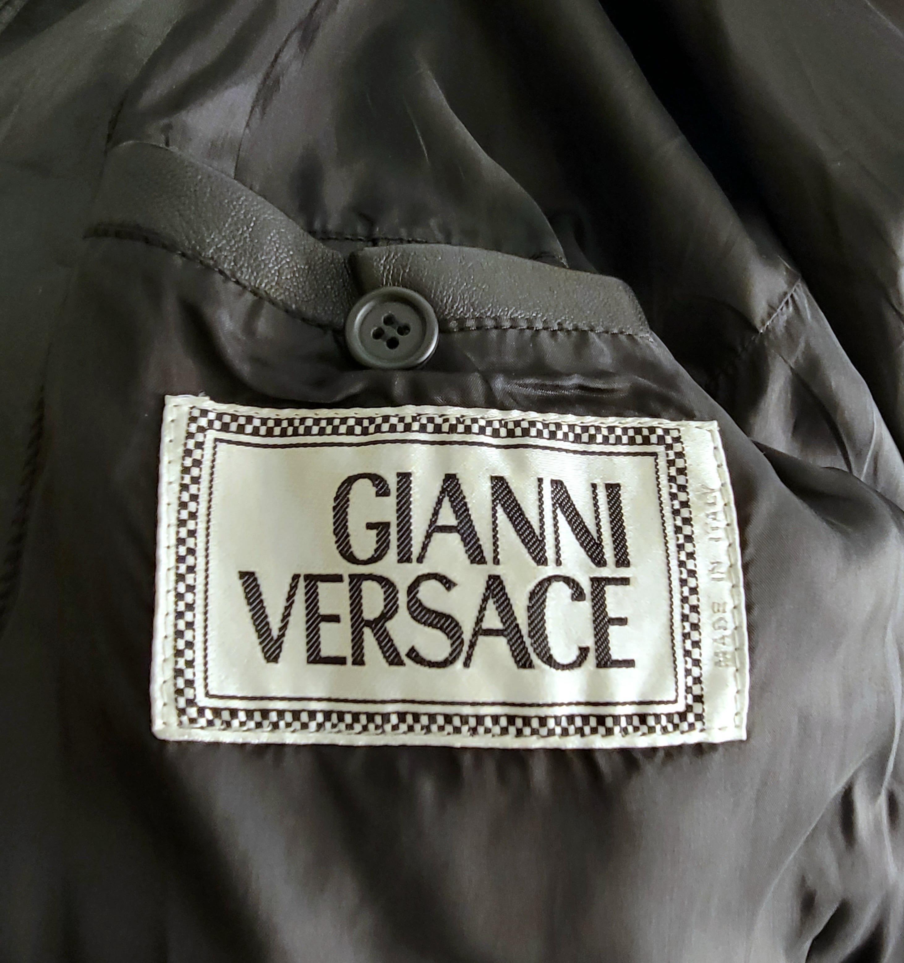 S/S 1992 Gianni Versace Greek Key Studded Leather Jacket For Sale 2