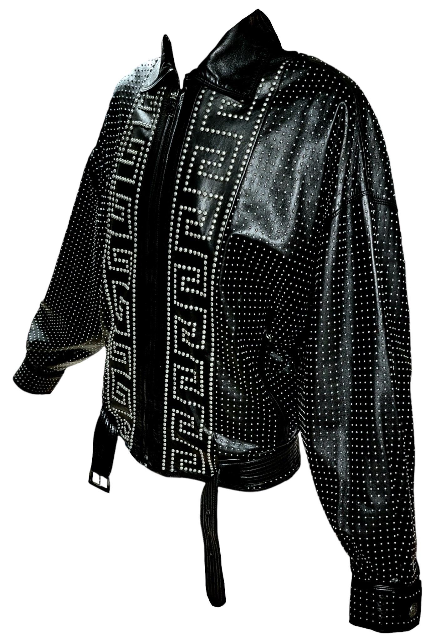 Men's S/S 1992 Gianni Versace Greek Key Studded Leather Jacket For Sale