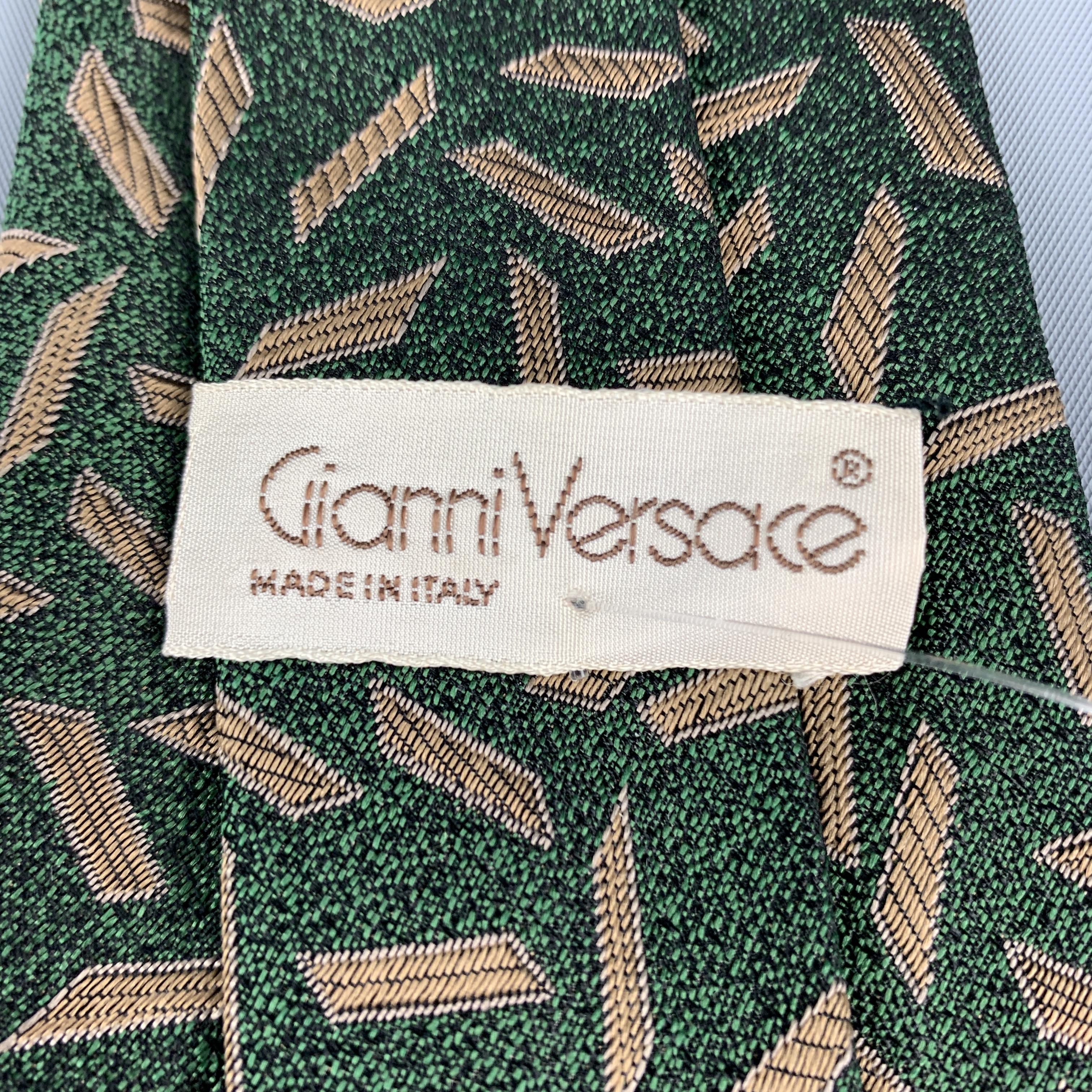 Black GIANNI VERSACE Green & Beige Geometric Print Silk Tie