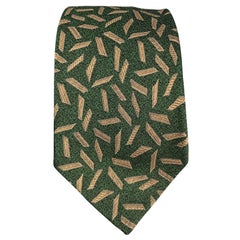 GIANNI VERSACE Green & Beige Geometric Print Silk Tie