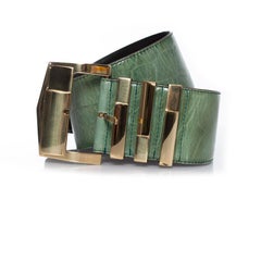 Gianni Versace, Green croc stamped leather waist belt