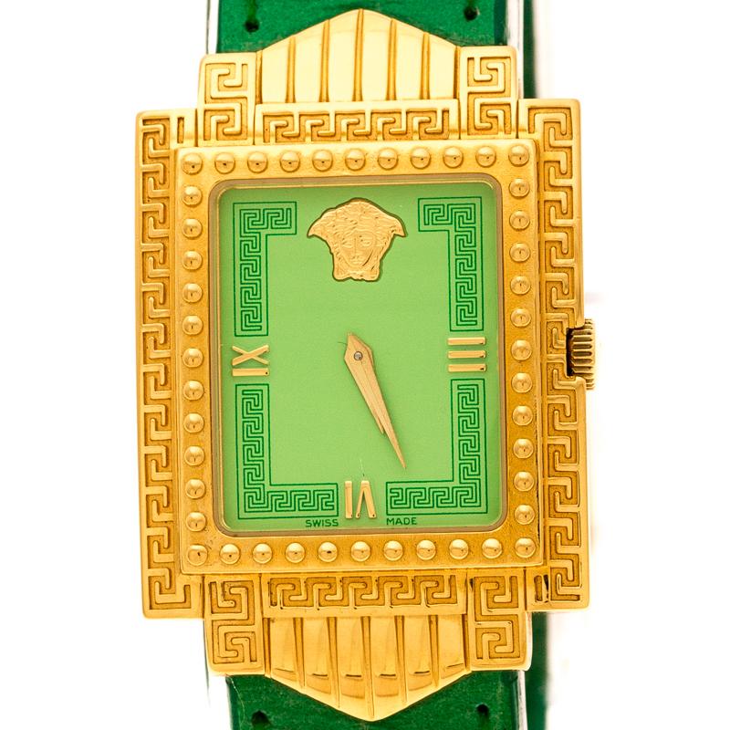 Gianni Versace Green Gold Plated Signature Medusa  Women's Wristwatch 28 mm In Good Condition In Dubai, Al Qouz 2