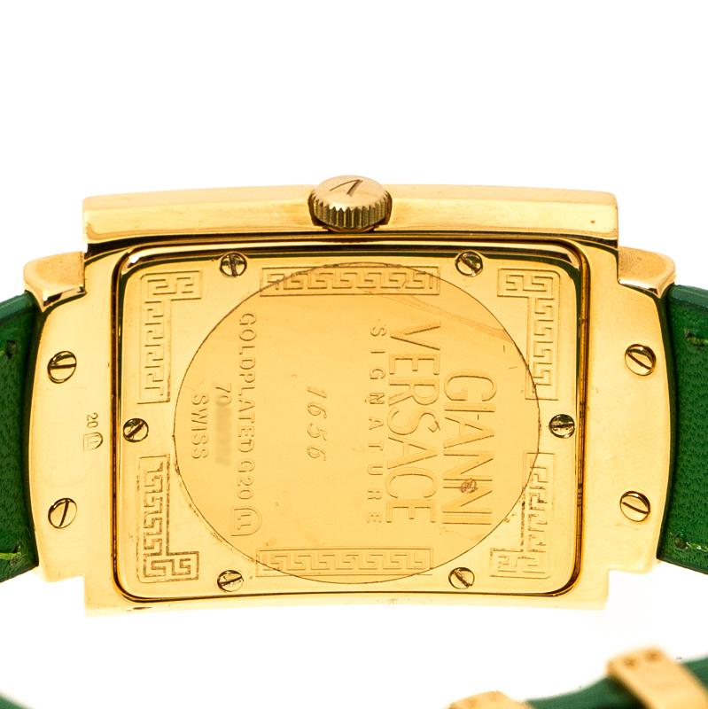 Contemporary Gianni Versace Green Gold Signature Medusa 7066927 Women's Wristwatch 28 mm 