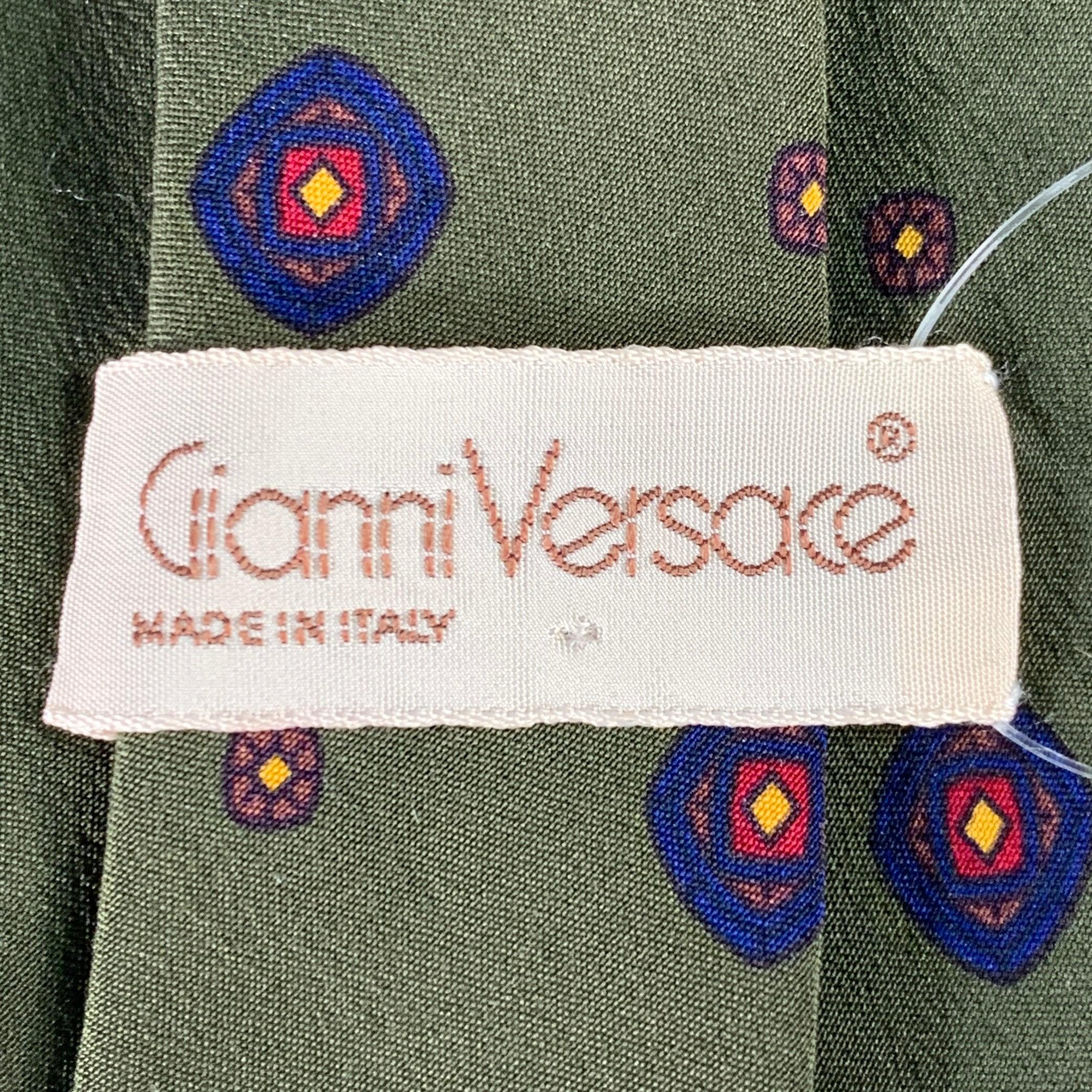 Brown GIANNI VERSACE Green Navy Dots Silk Tie For Sale