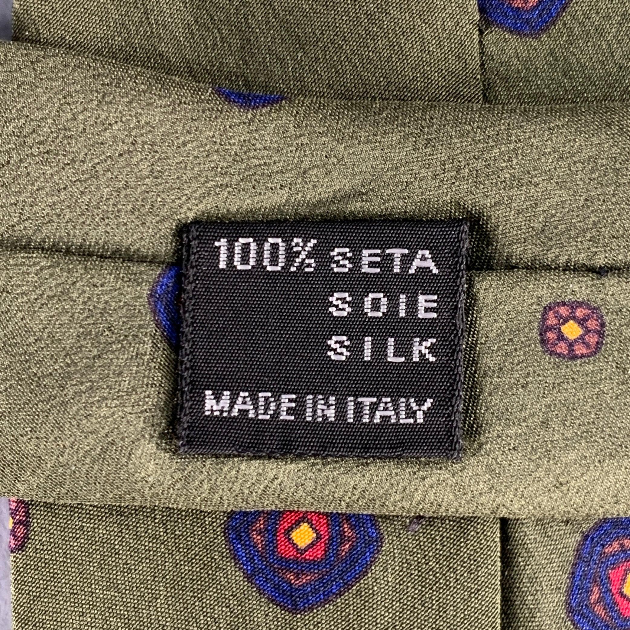 GIANNI VERSACE Green Navy Dots Silk Tie In Good Condition For Sale In San Francisco, CA