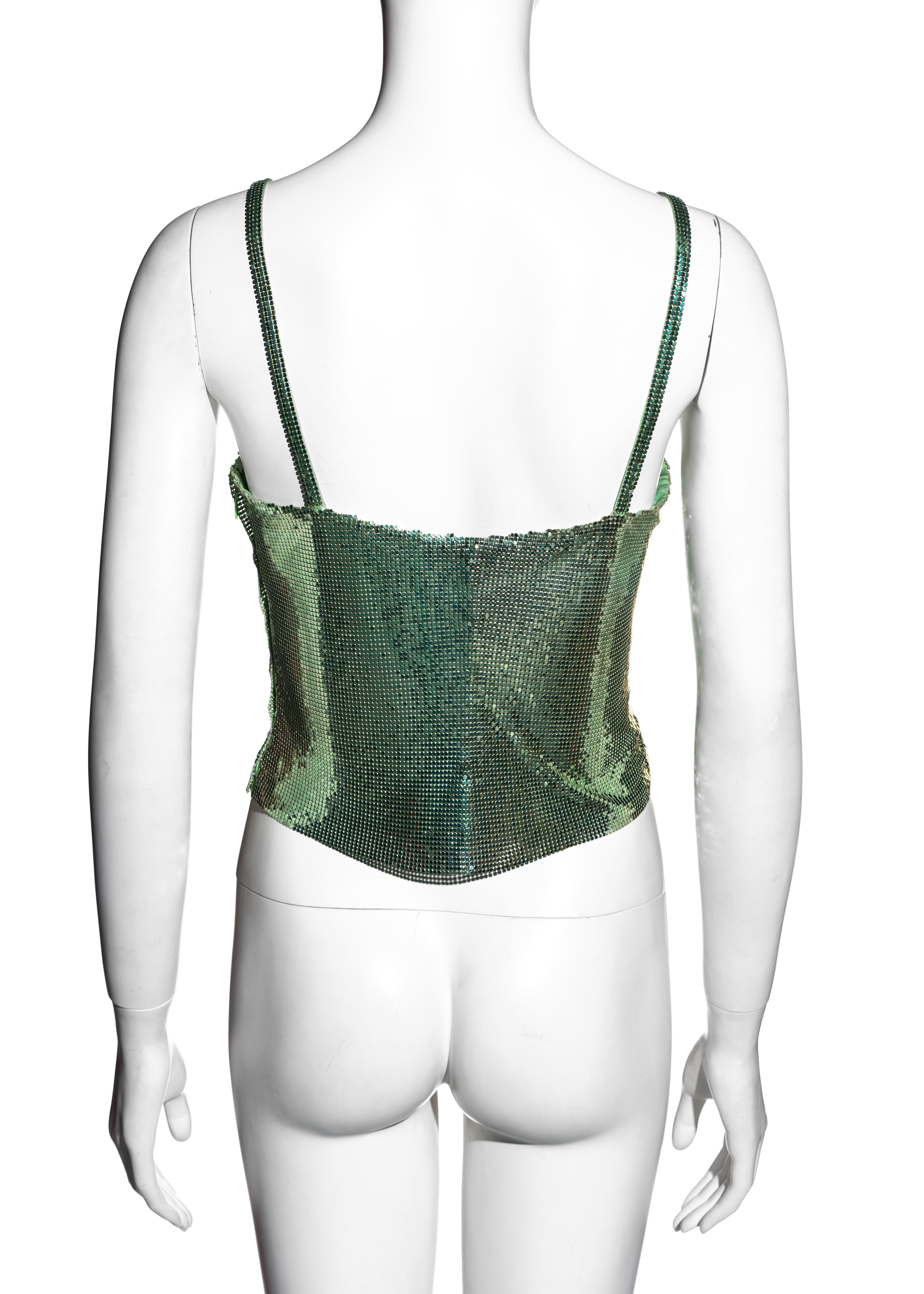 Black Gianni Versace green oroton metal chainmail evening top, ss 2003 For Sale