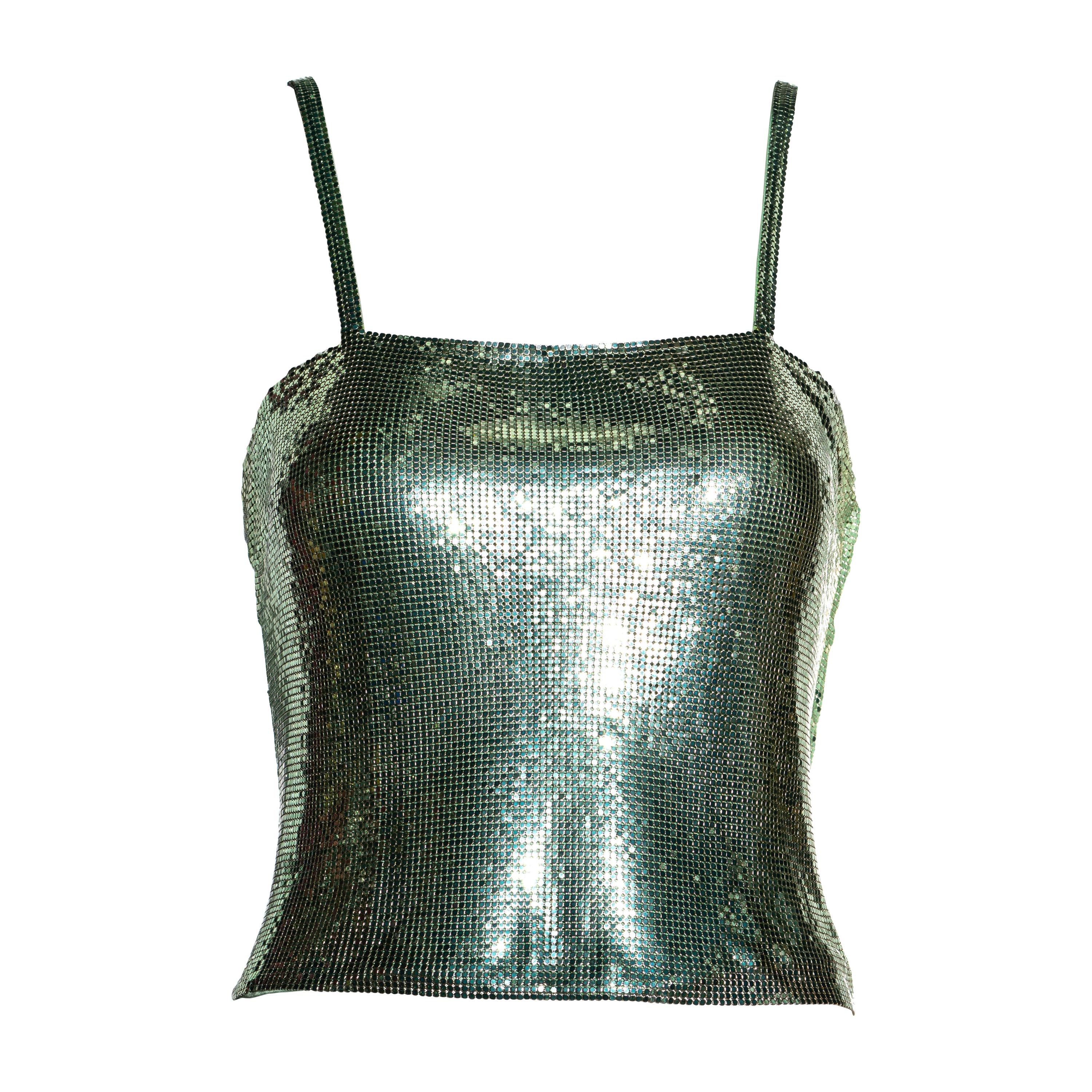 Gianni Versace green oroton metal chainmail evening top, ss 2003 For Sale  at 1stDibs