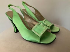 Gianni Versace Green Satin Slingbacks 1996 Collection Runway