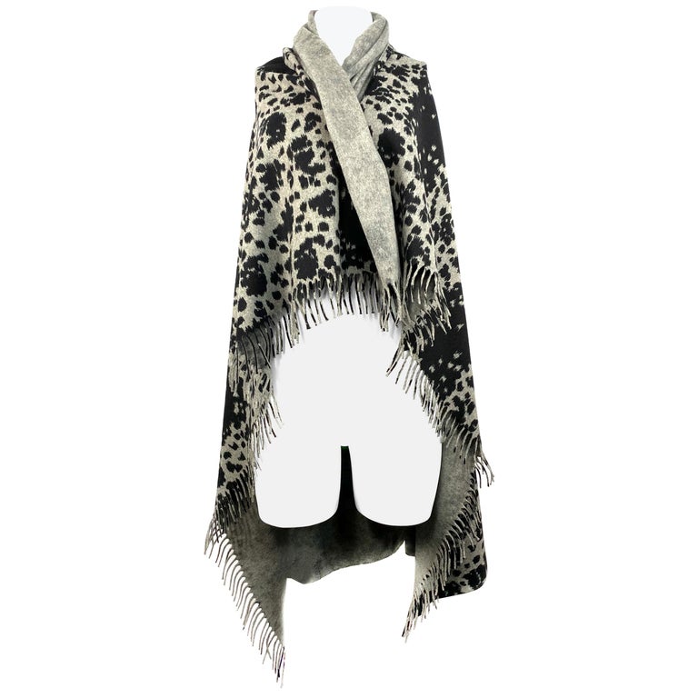 Gianni Versace Grey and Black Leopard Animal Print Cover Up Throw
