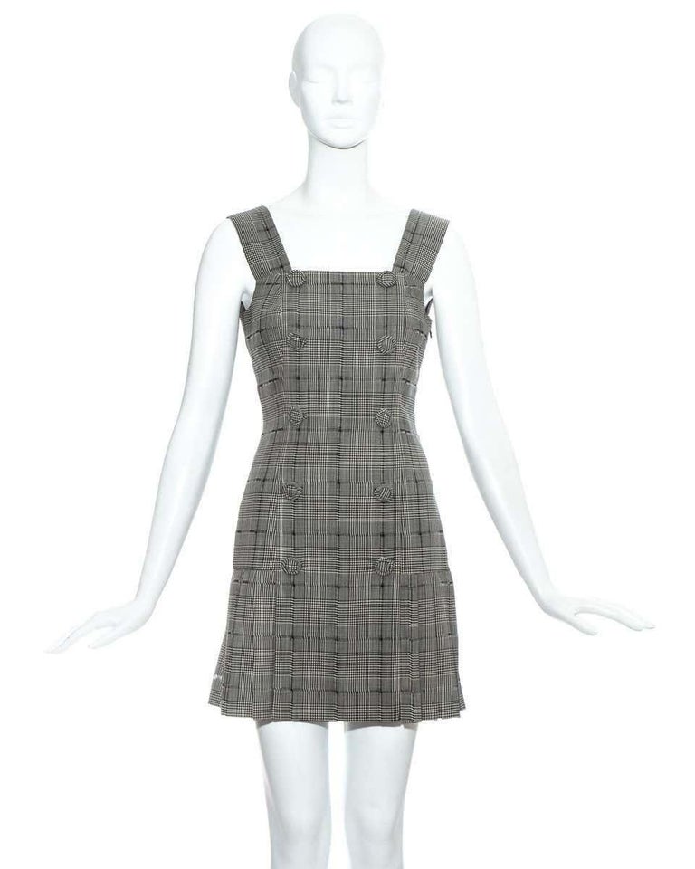 Gianni Versace grey checked wool pleated pinafore dress, ss 1994