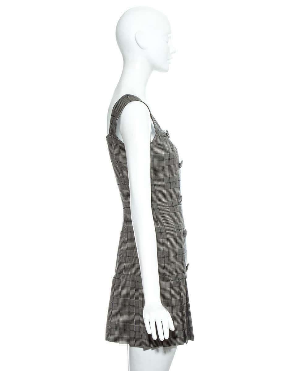 Gianni Versace grey checked wool pleated pinafore dress, ss 1994 In Excellent Condition In London, GB