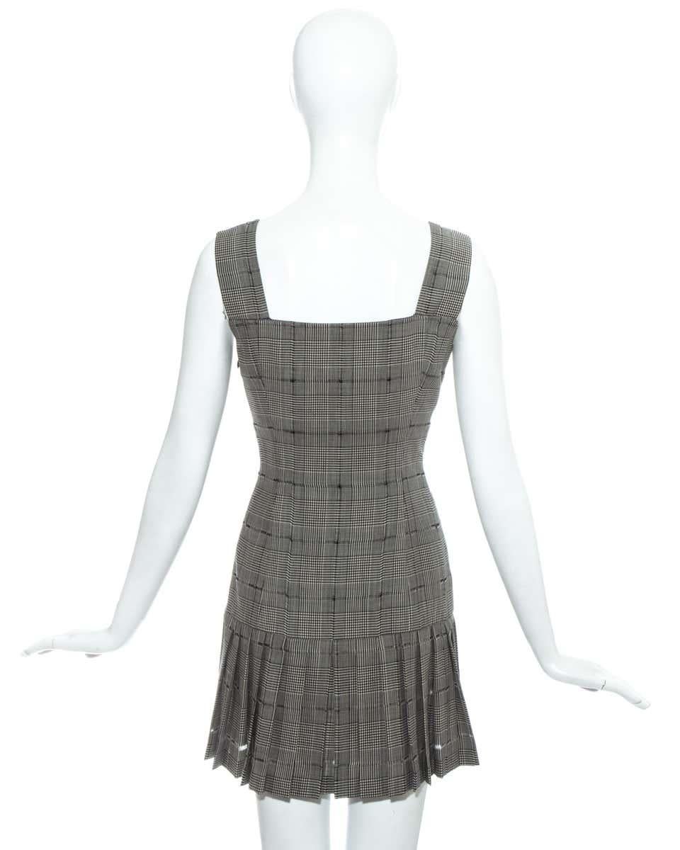 Gianni Versace grey checked wool pleated skirt and cropped jacket, ss 1994 For Sale 6