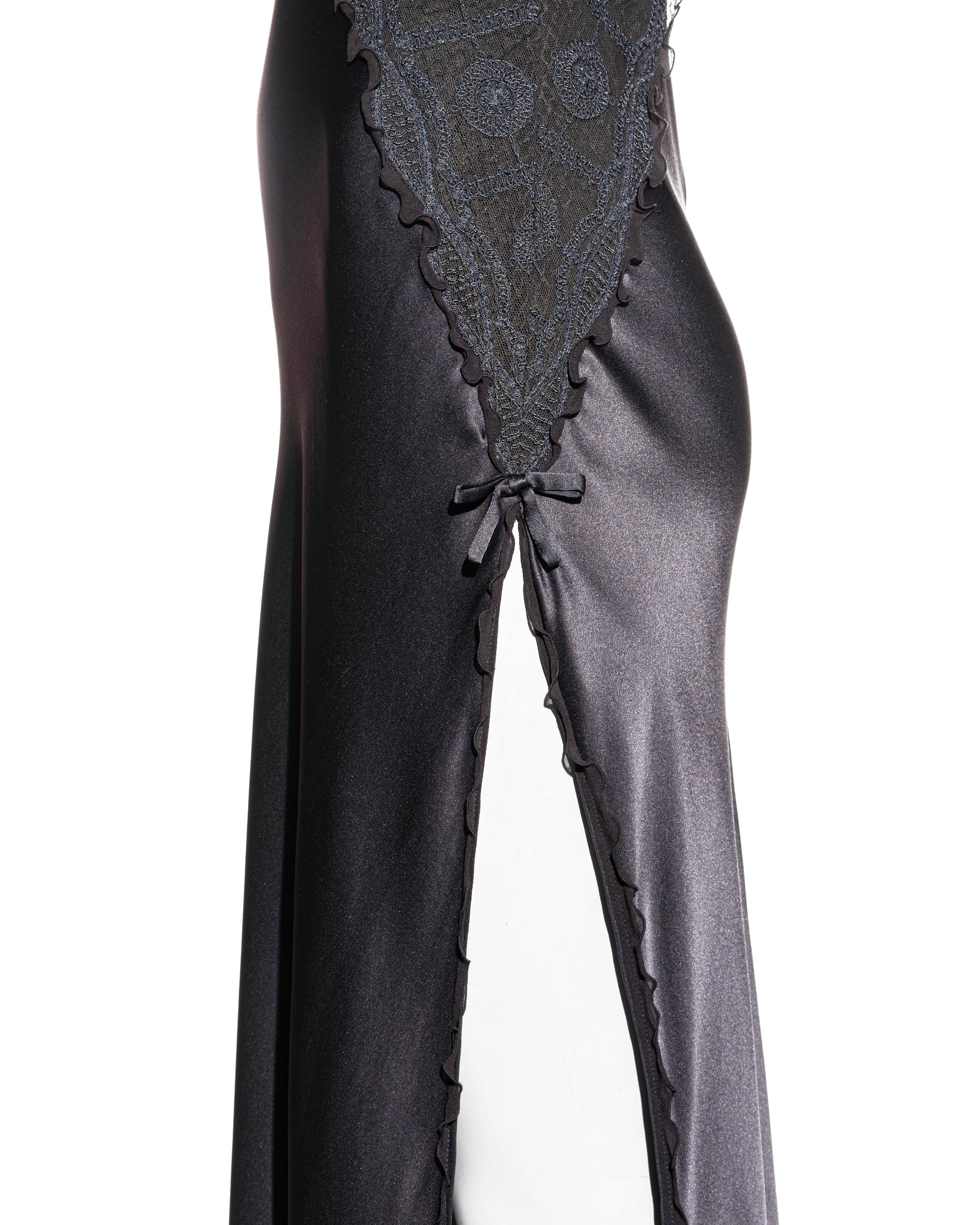 Gianni Versace grey silk and lace evening dress with high leg slit, ss 1997 In Good Condition In London, GB