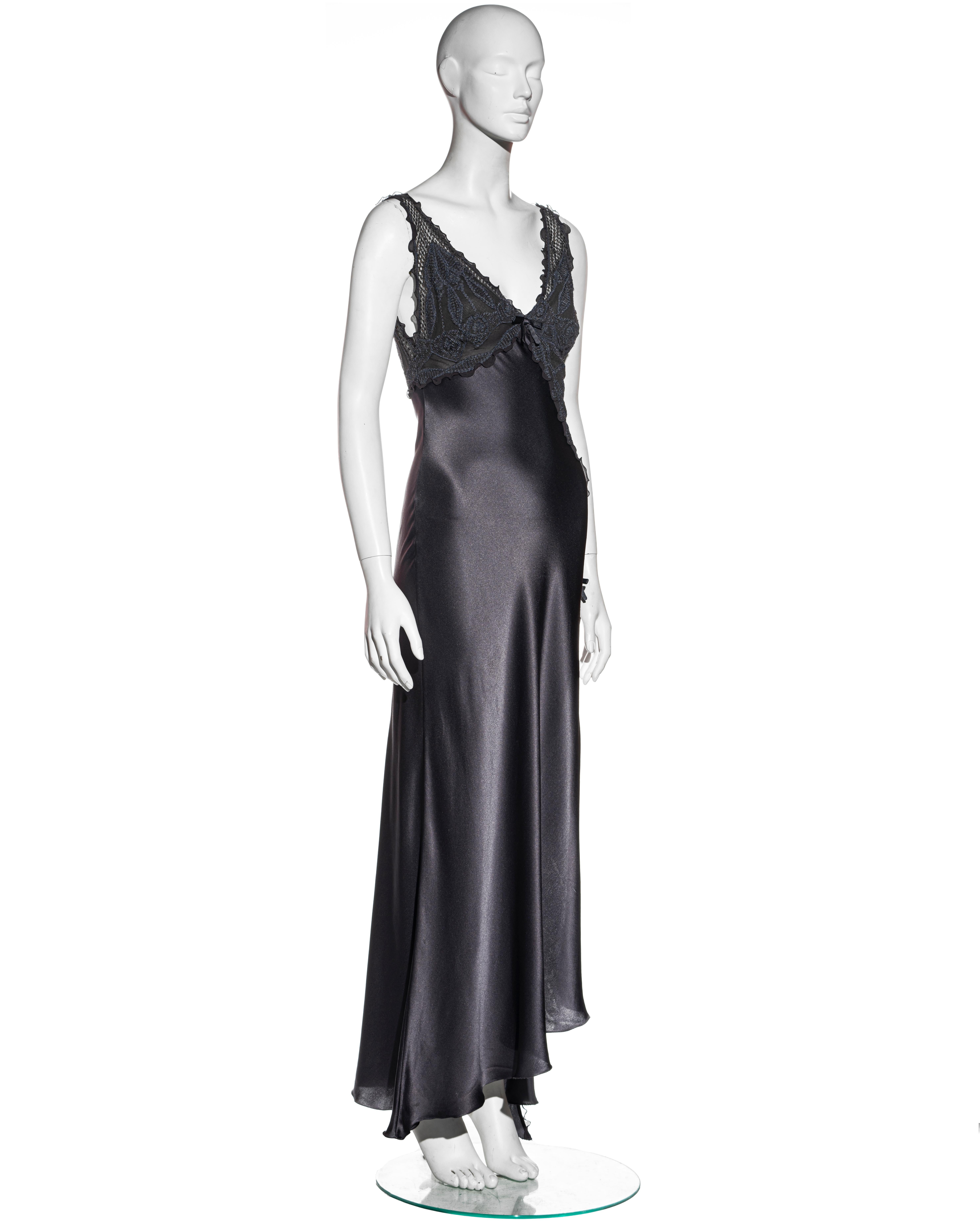 Women's Gianni Versace grey silk and lace evening dress with high leg slit, ss 1997