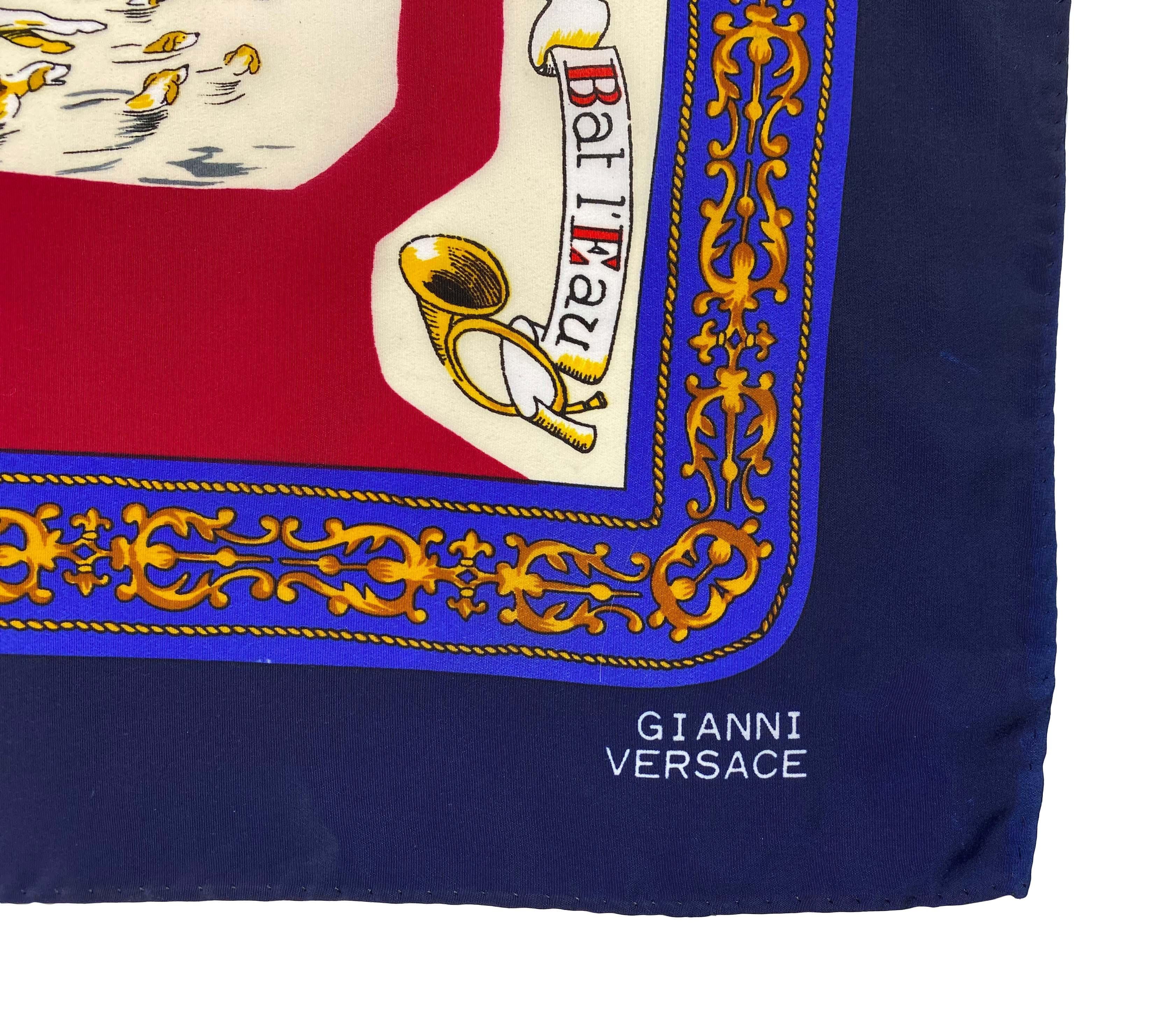 Gianni Versace Hunting Scene Silk Square Scarf In Good Condition For Sale In West Hollywood, CA