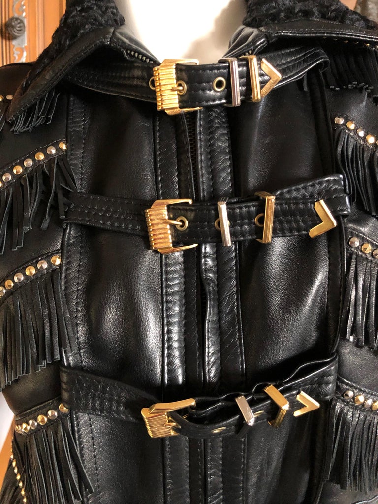 Gianni Versace Iconic 1992 Fringed Leather Vest with Buckle Strap ...