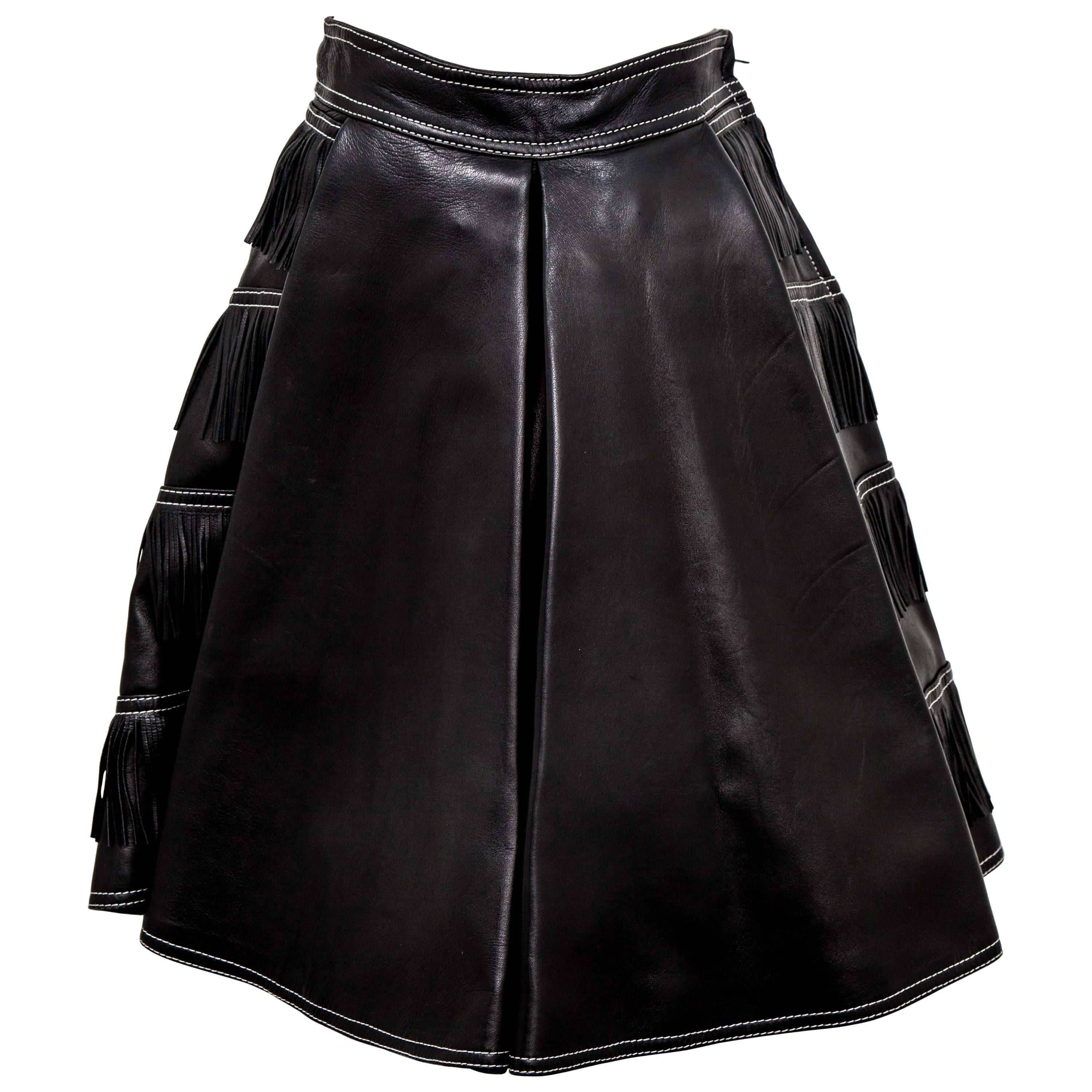 Gianni Versace iconic leather fringe skirt in black from 1992 collection. IT size 38.