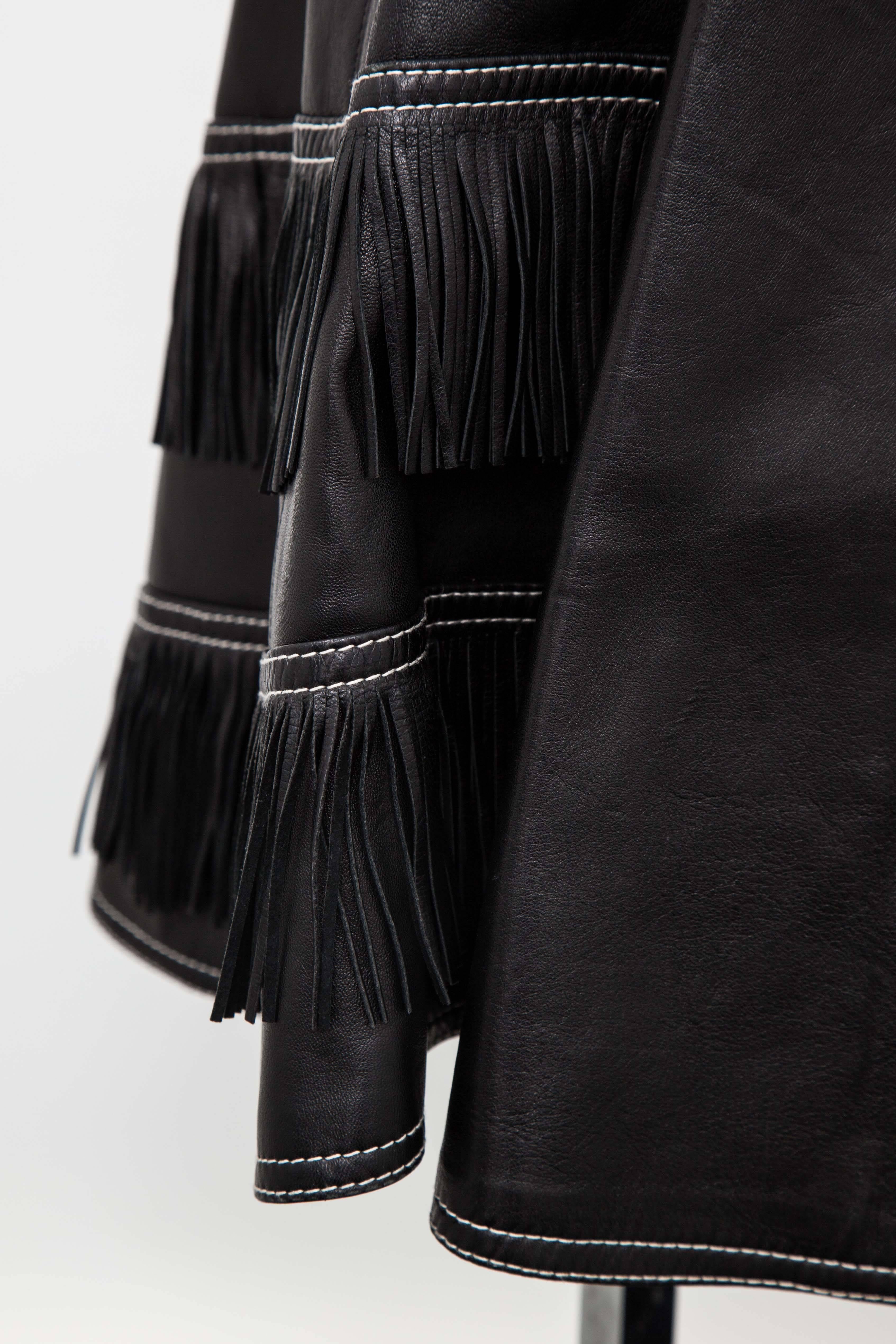 Gianni Versace Iconic 1992 Runway Black Leather Fringe Skirt For Sale 2