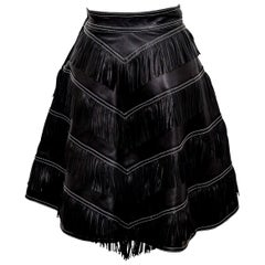 Gianni Versace Iconic 1992 Runway Black Leather Fringe Skirt