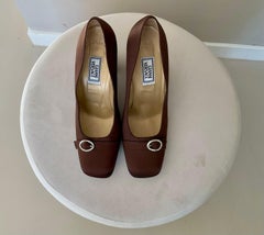 Gianni Versace Satin Pumps F/W 1996 Brown Diamanté Buckle