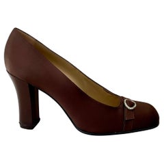 Gianni Versace Satin Pumps F/W 1996 Brown Diamanté Buckle