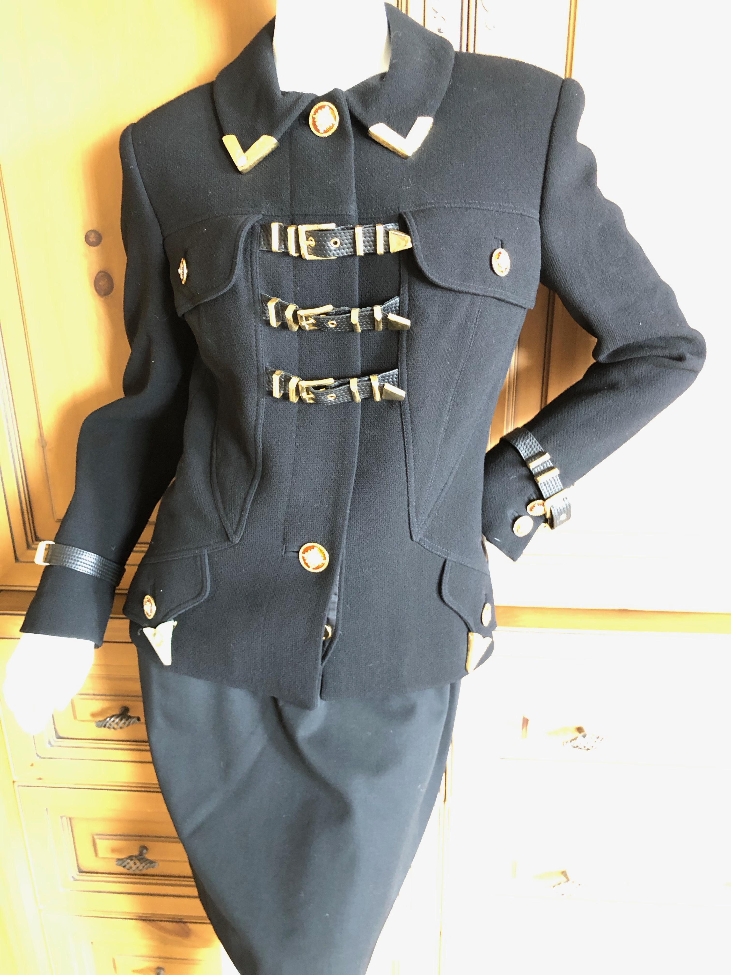 Gianni Versace Iconic Fall 1992 Black Wool Jacket with Buckle Strap Closures In Excellent Condition In Cloverdale, CA